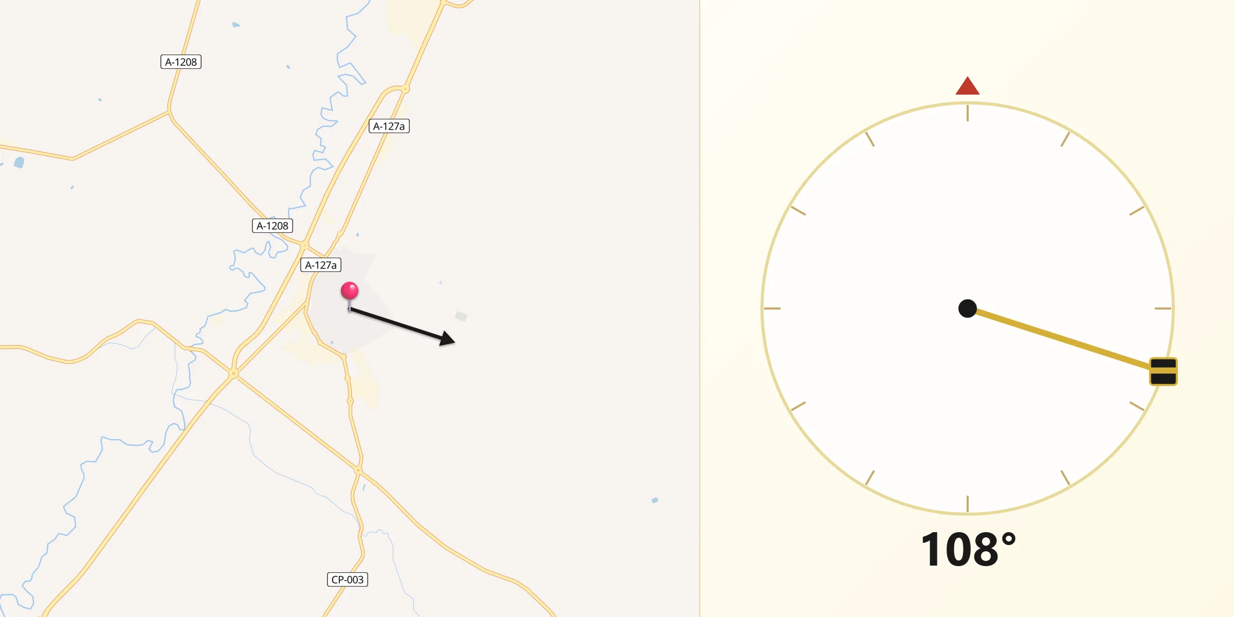Dirección de la Qibla desde Tauste