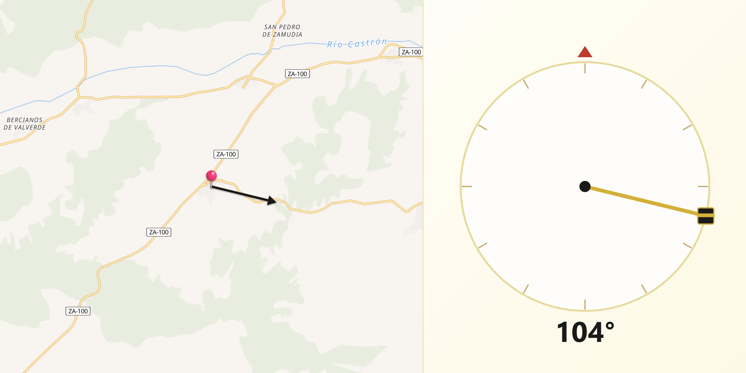 Dirección de la Qibla desde Pueblica de Valverde
