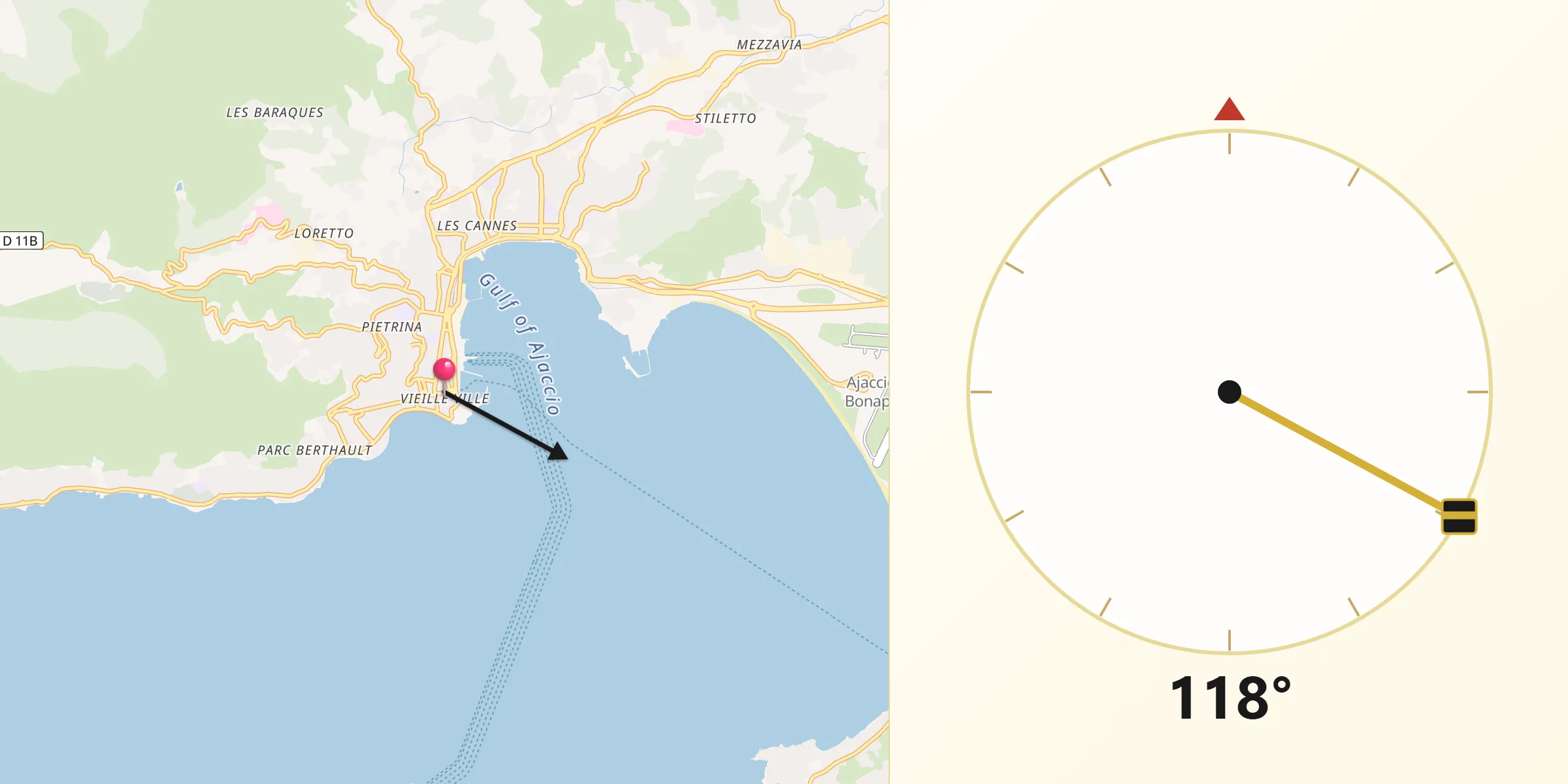 Ajaccio şehrinden Kıble Yönü