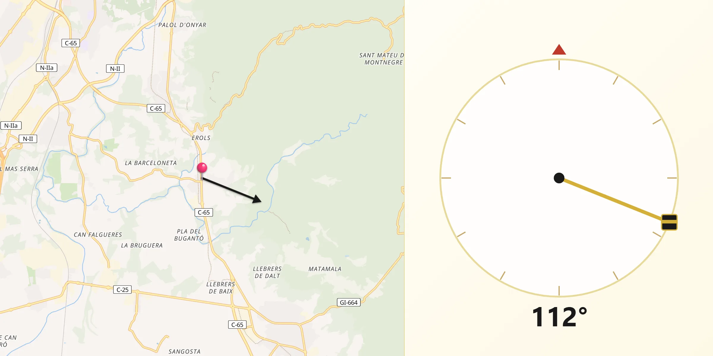 Dirección de la Qibla desde Llambilles