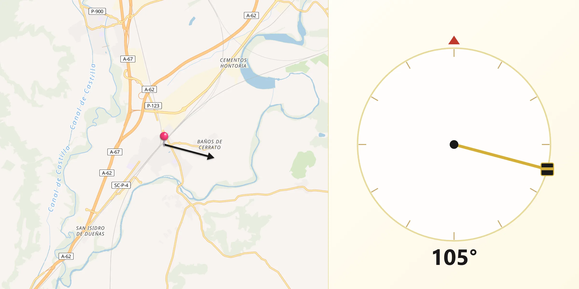 Dirección de la Qibla desde Venta de Baños