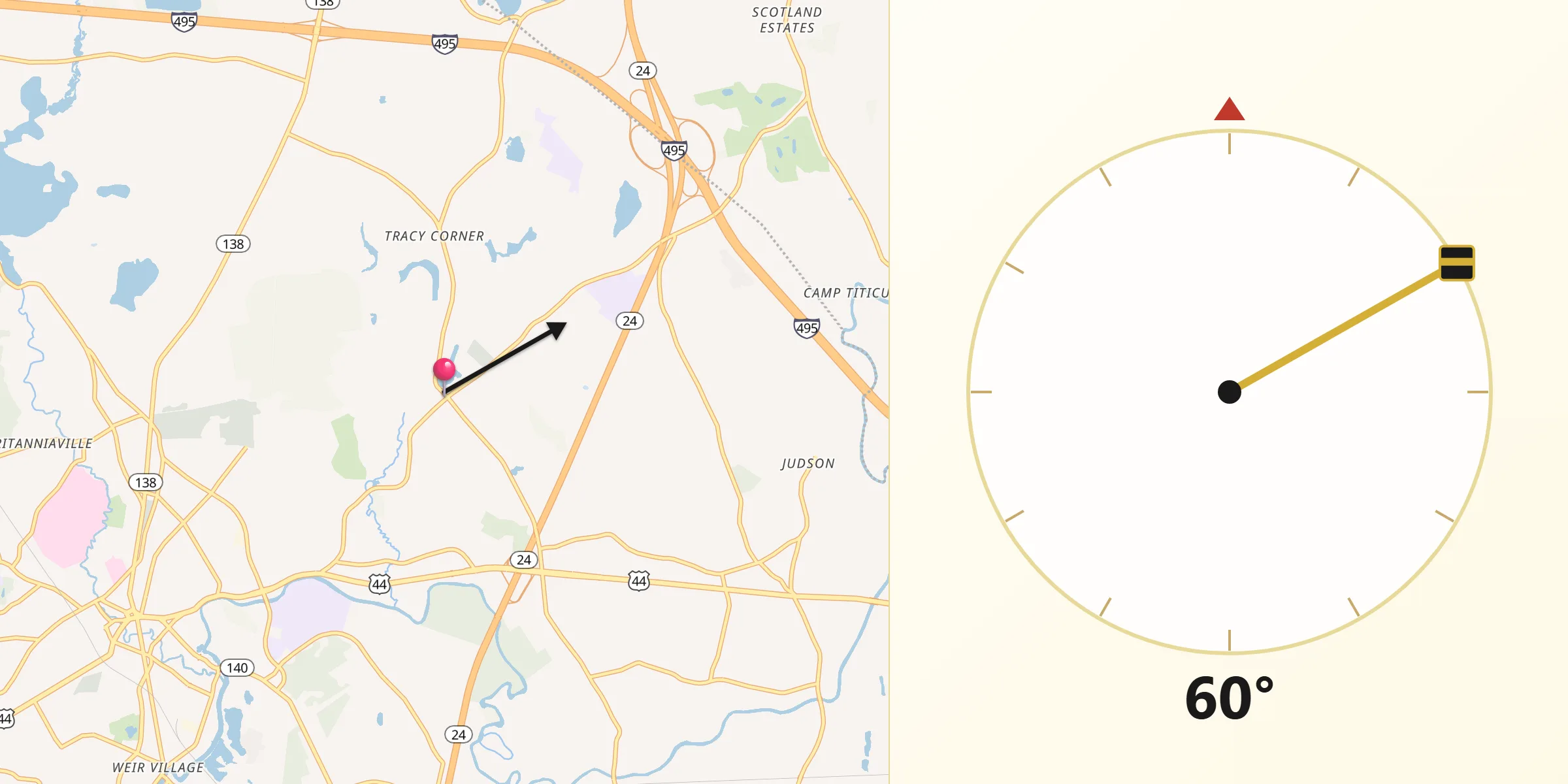 Qibla Direction from Raynham Center