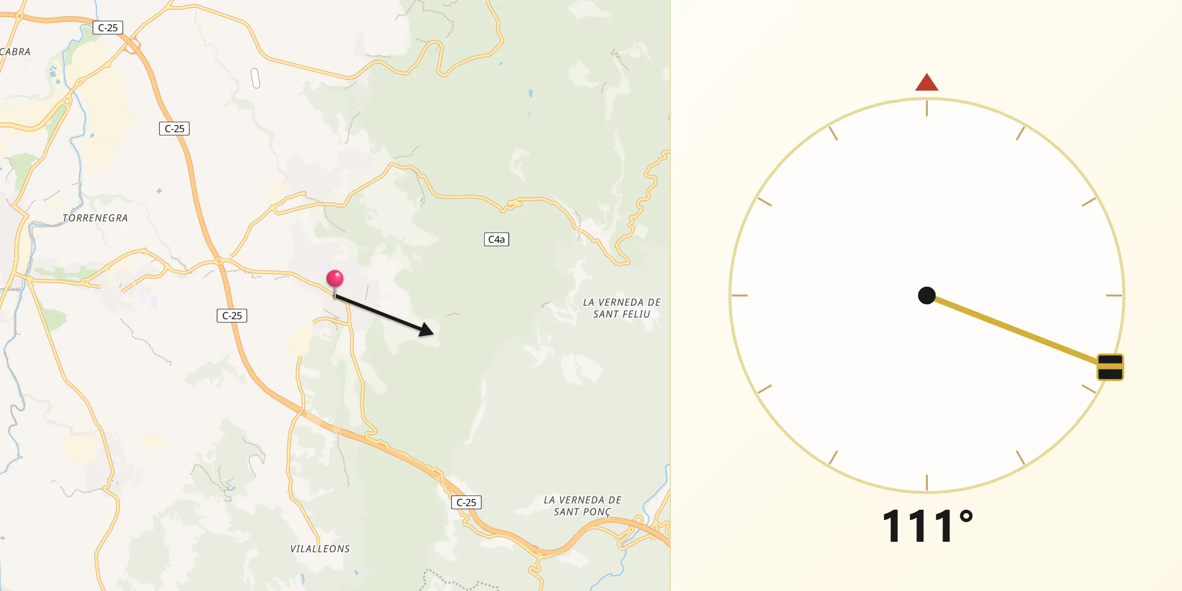 Dirección de la Qibla desde Sant Julià de Vilatorta