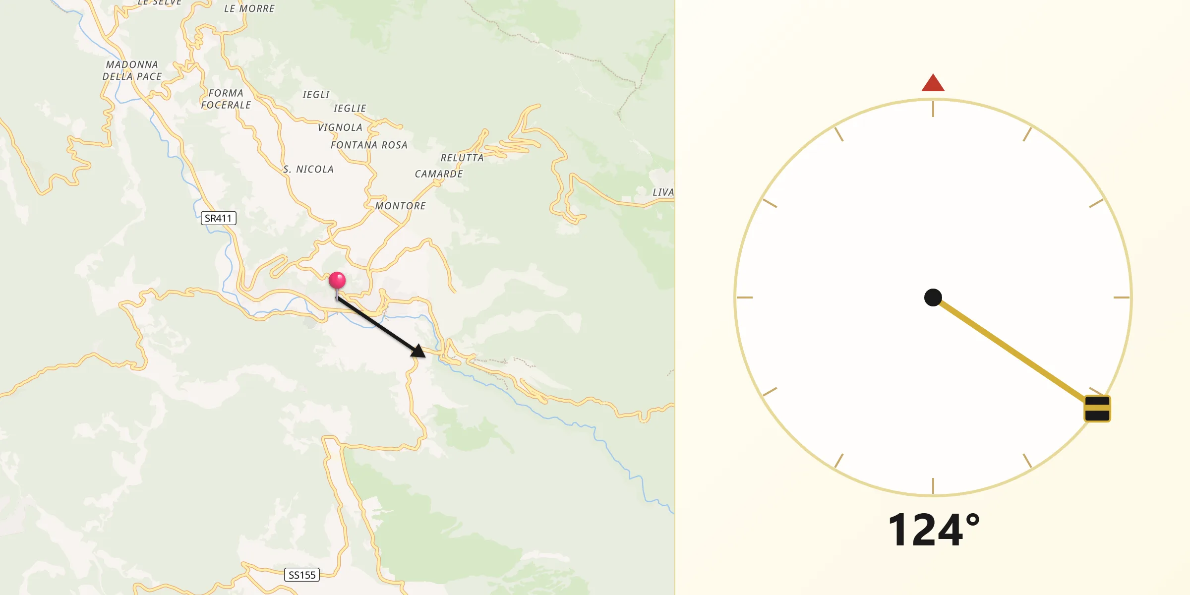 Direzione della Qibla da Subiaco