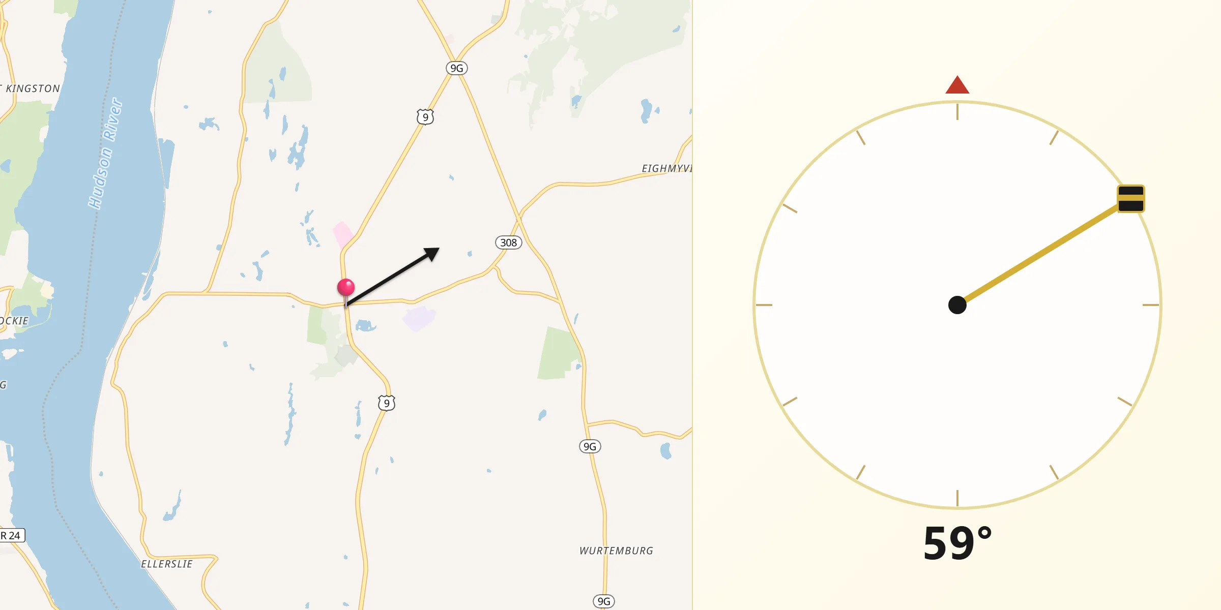 Qibla Direction from Rhinebeck