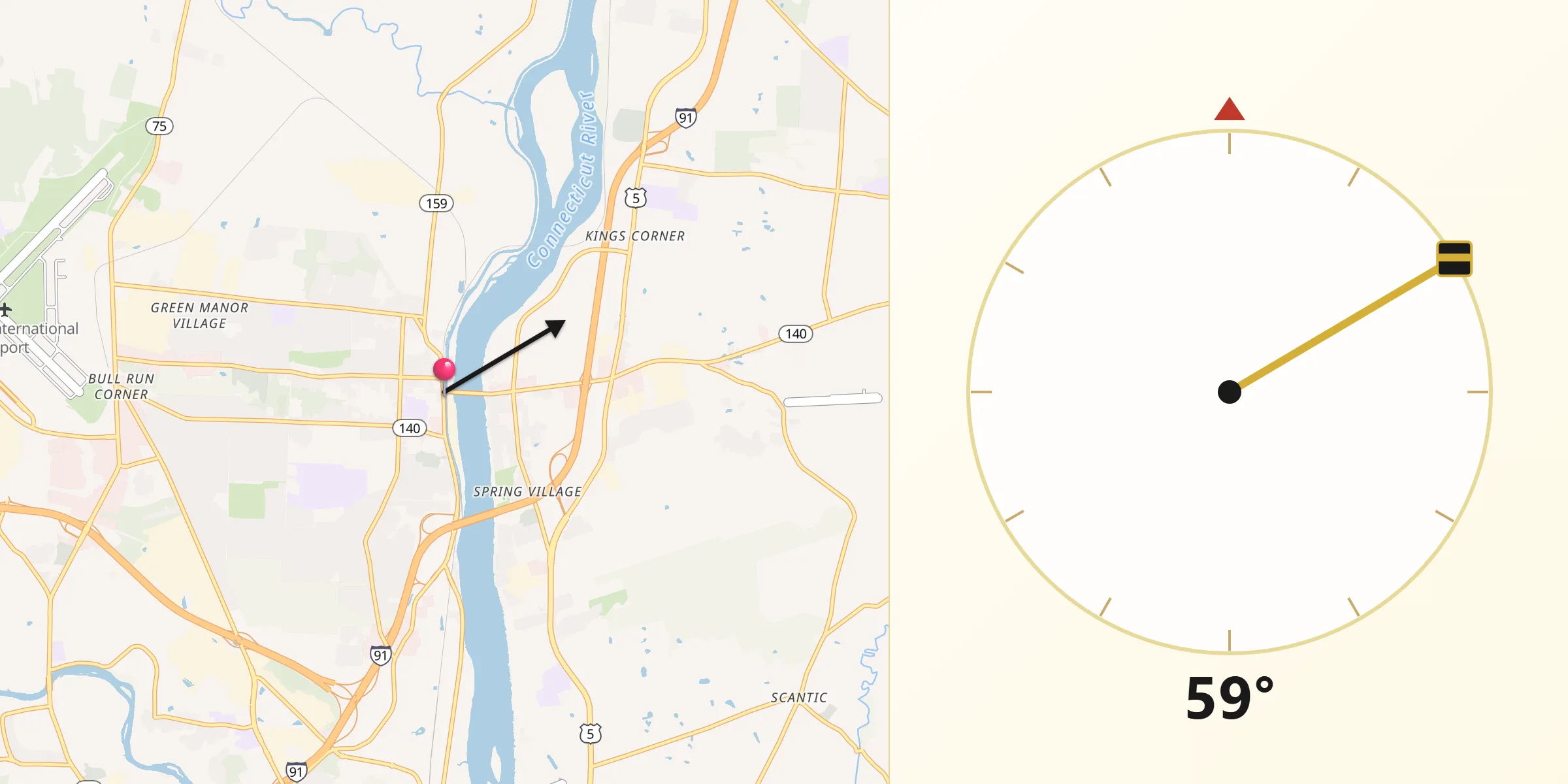 Qibla Direction from Windsor Locks