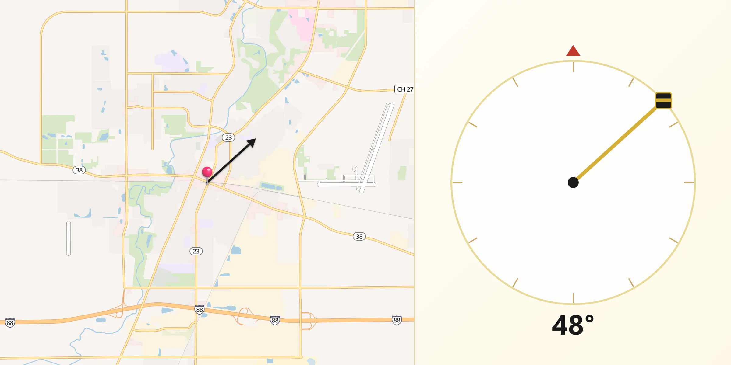 Qibla Direction from DeKalb