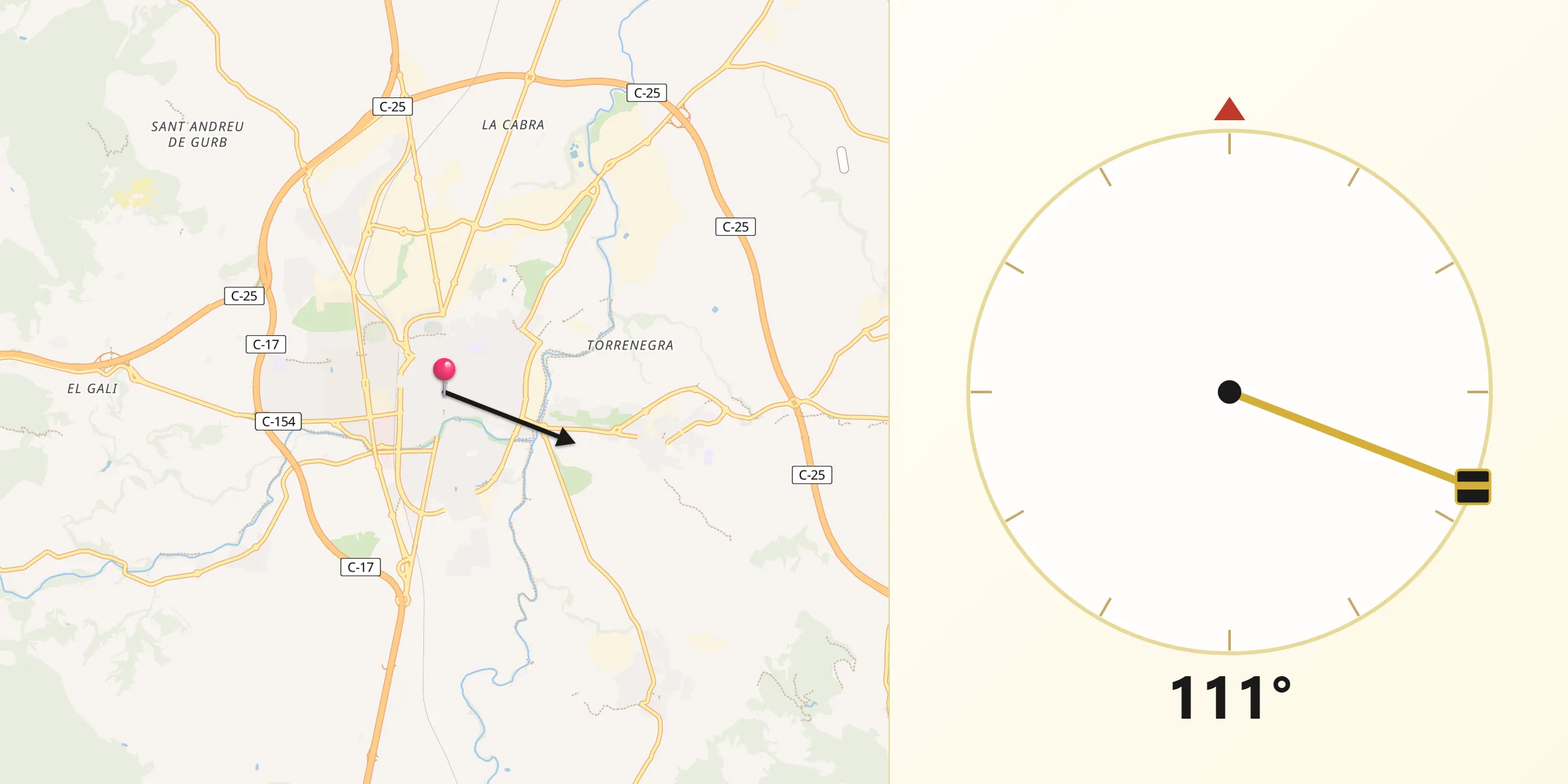 Dirección de la Qibla desde Vic