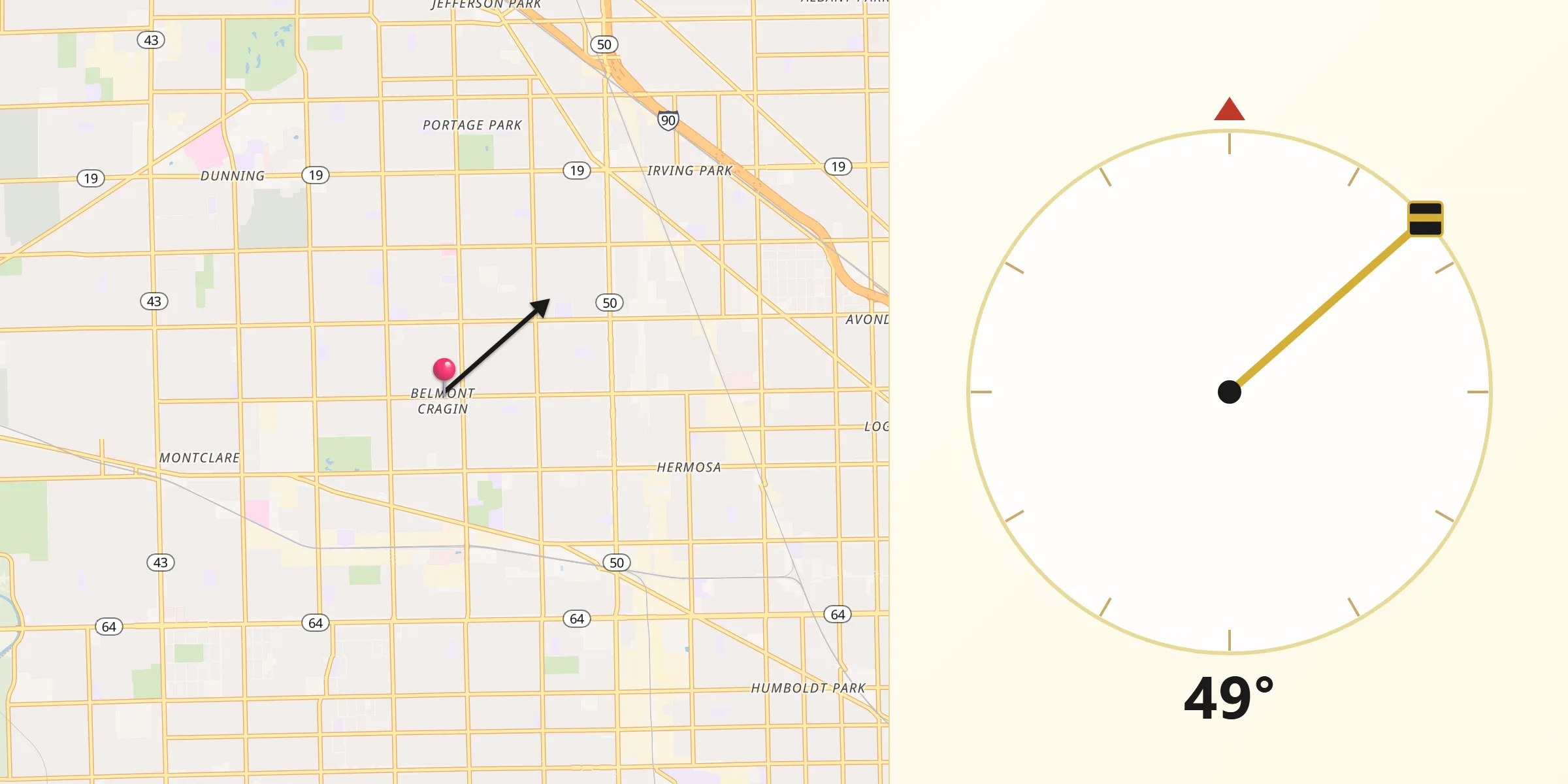 Qibla Direction from Belmont Cragin