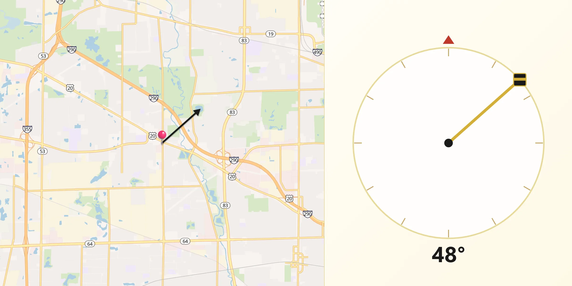 Qibla Direction from Addison