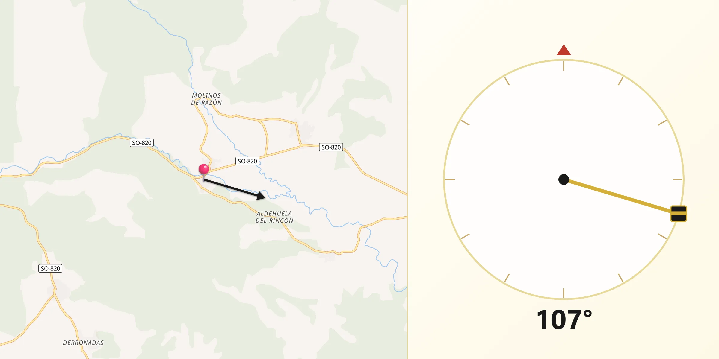 Dirección de la Qibla desde Sotillo del Rincón