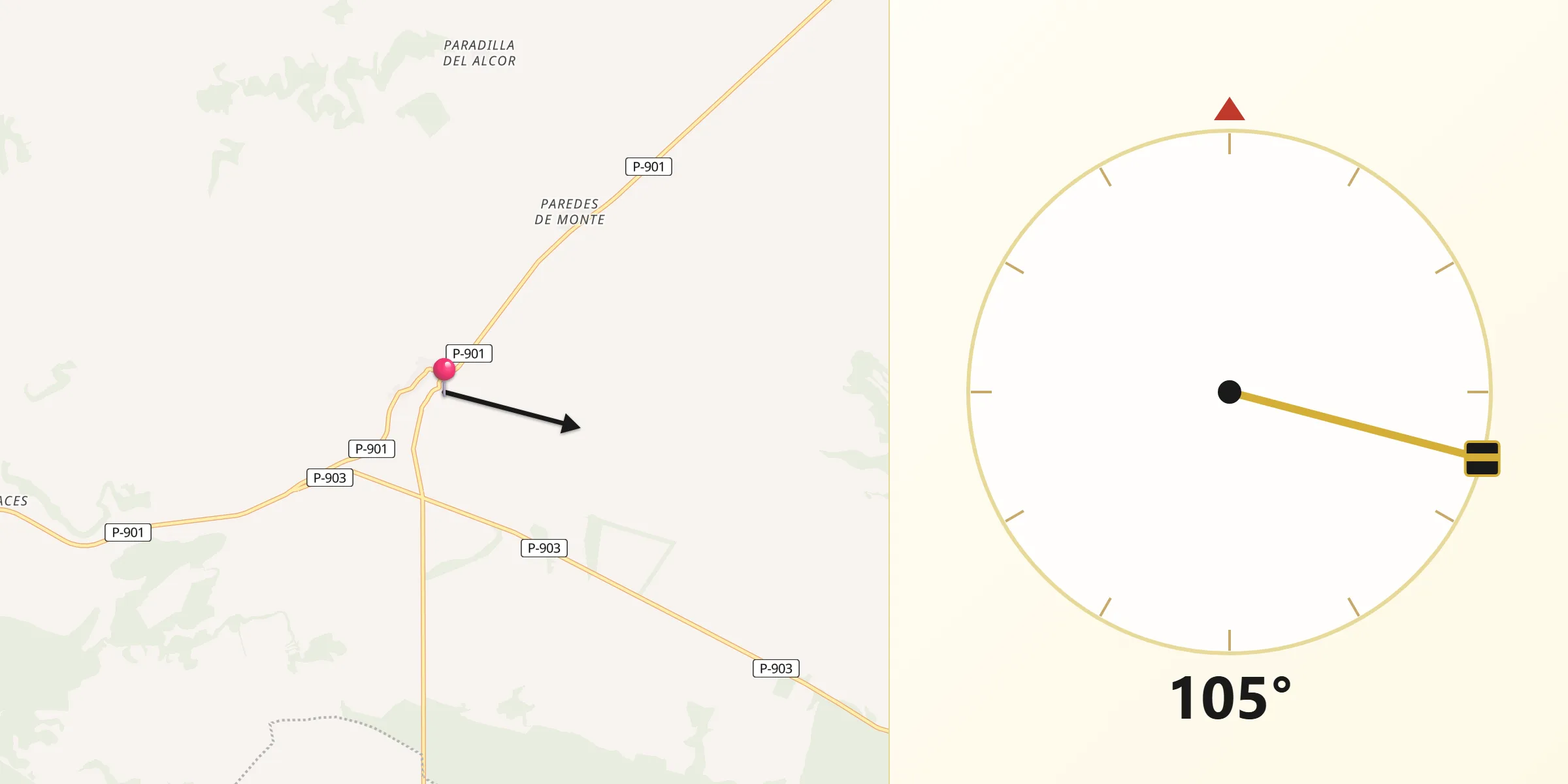Dirección de la Qibla desde Santa Cecilia del Alcor