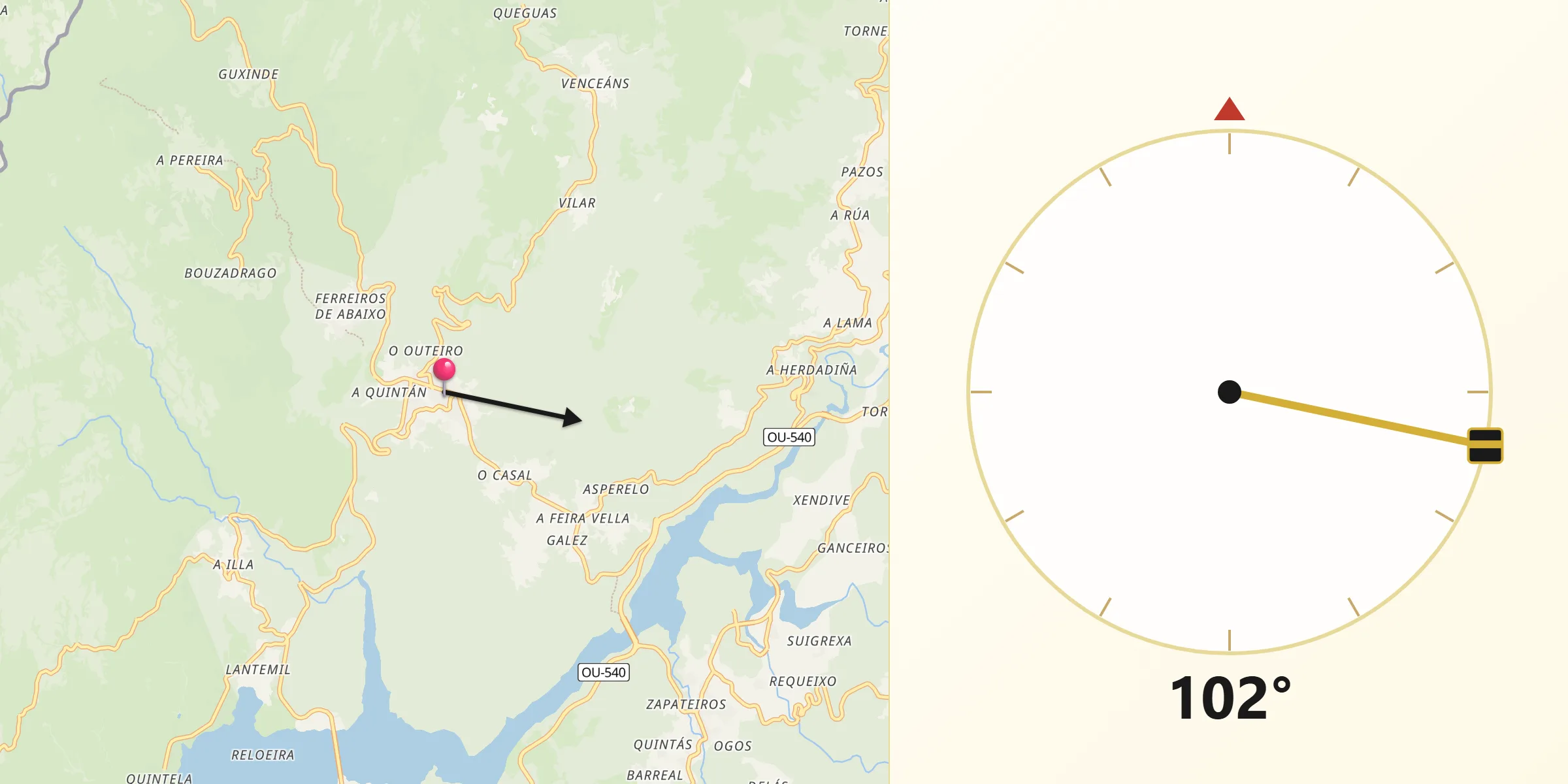 Dirección de la Qibla desde Entrimo