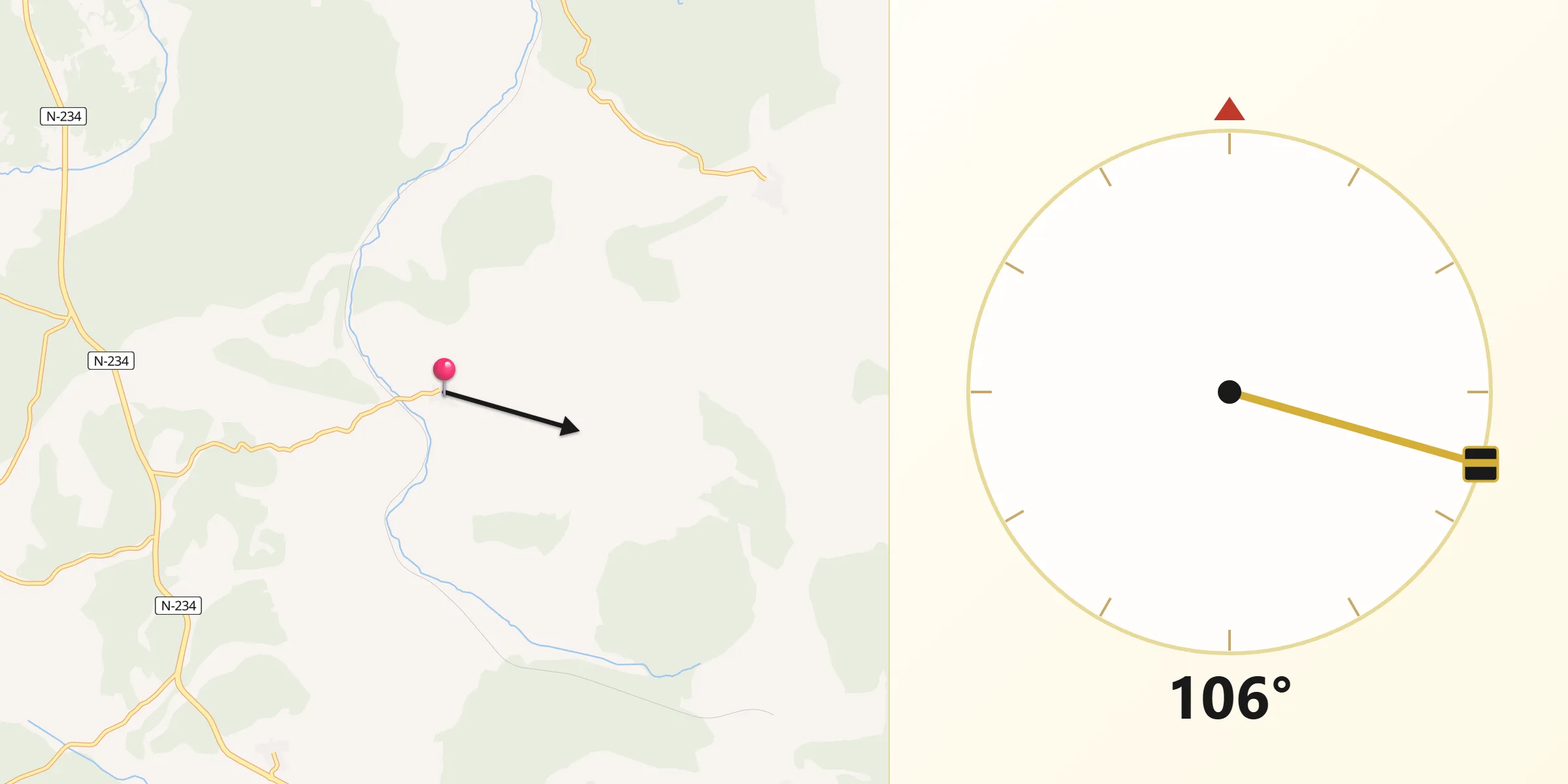 Dirección de la Qibla desde Cabezón de la Sierra