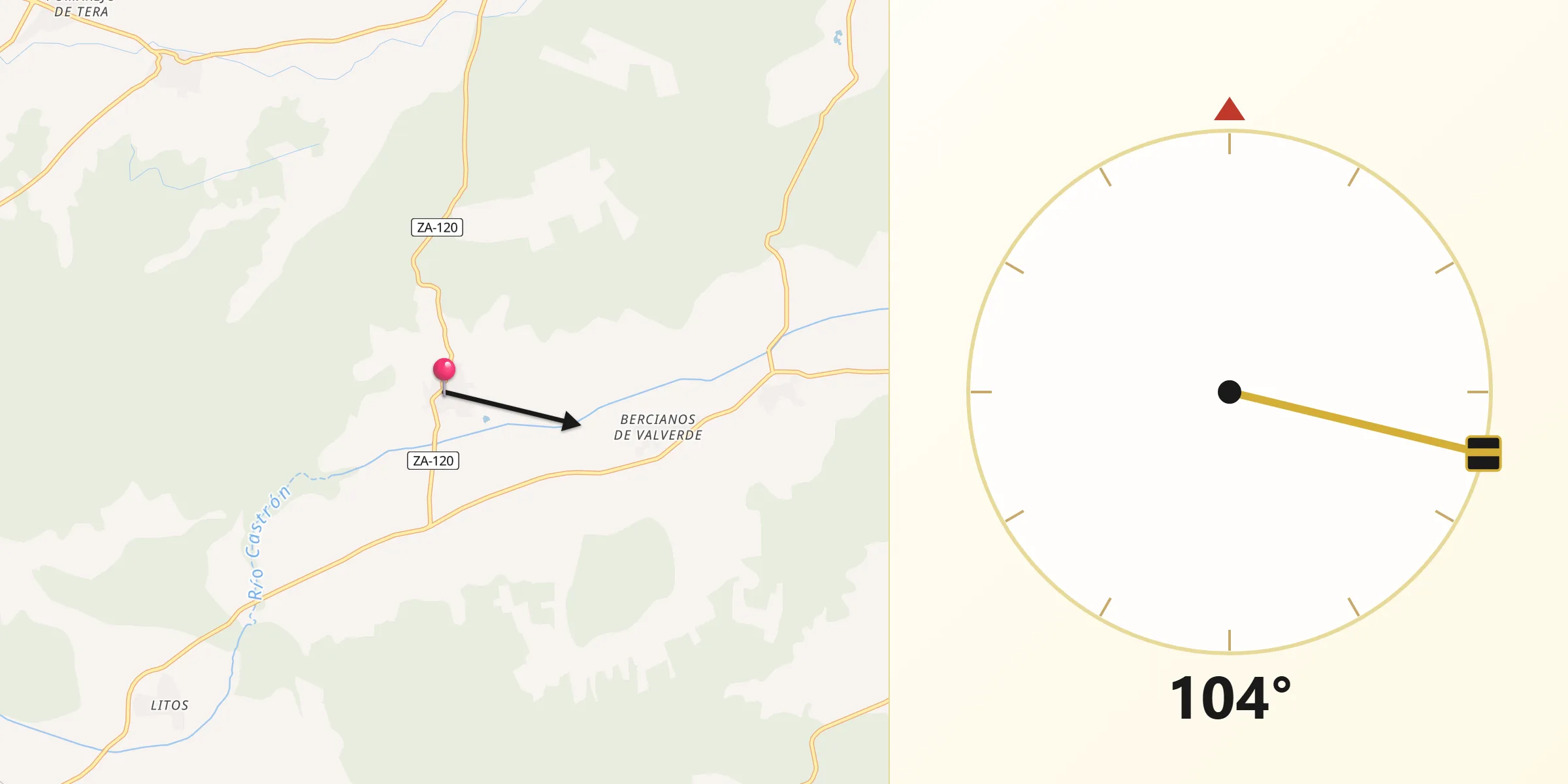 Dirección de la Qibla desde Villanueva de las Peras