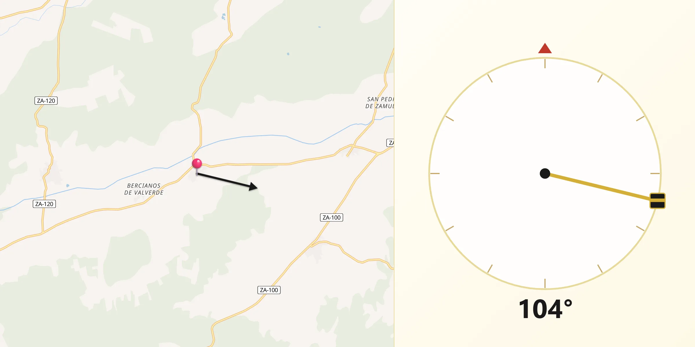 Dirección de la Qibla desde Santa María de Valverde
