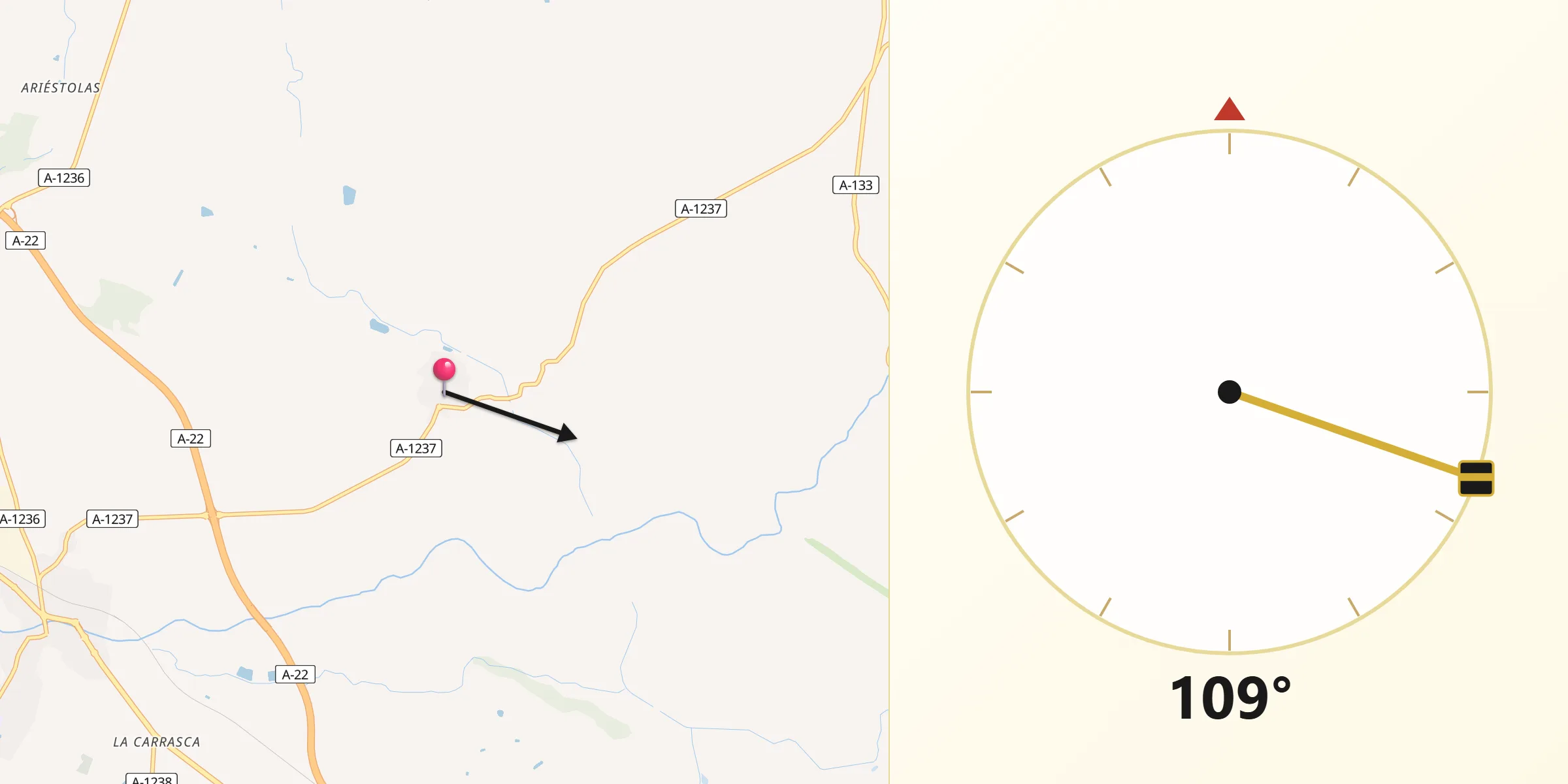 Dirección de la Qibla desde Almunia de San Juan