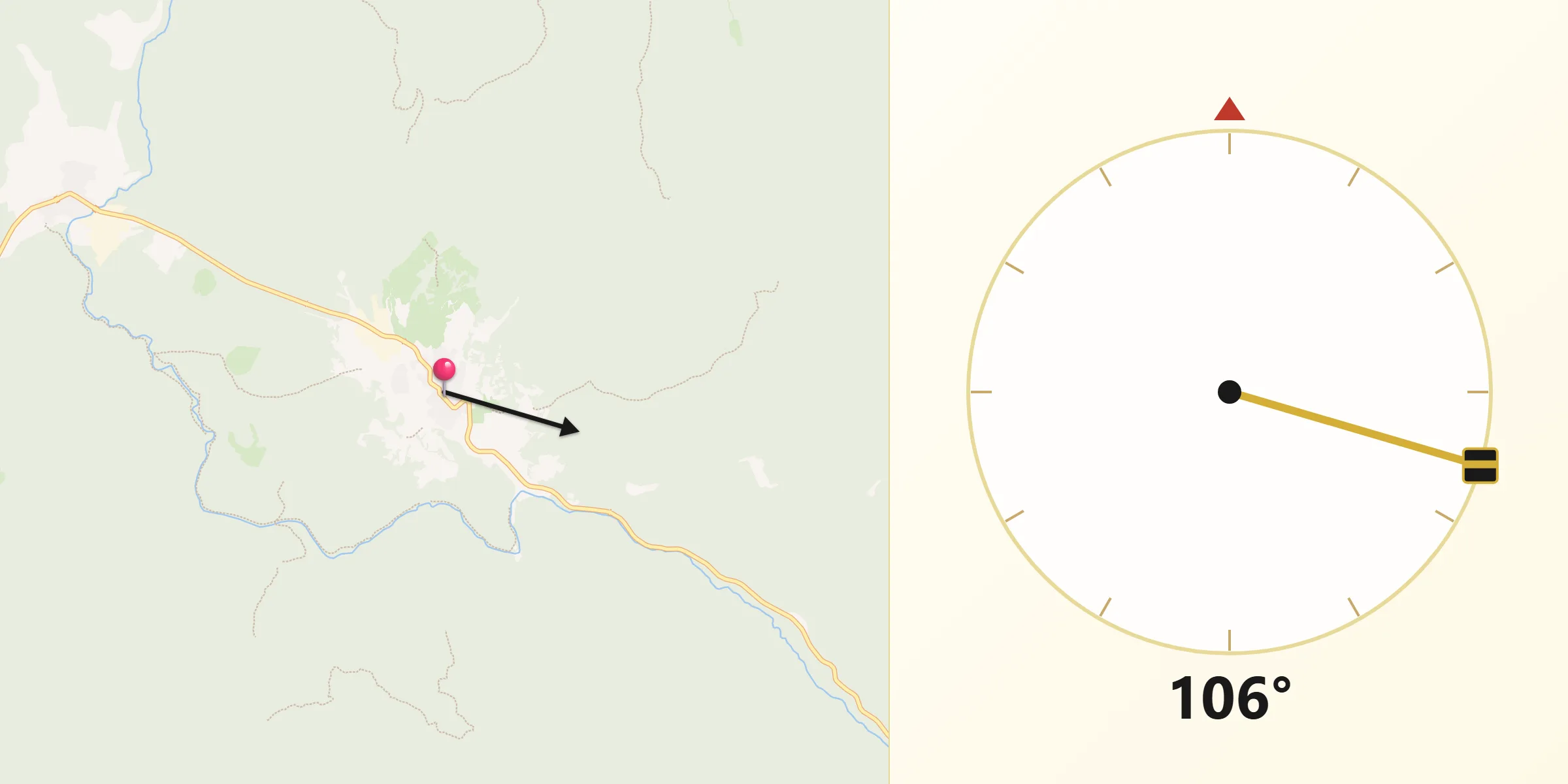 Dirección de la Qibla desde Covaleda