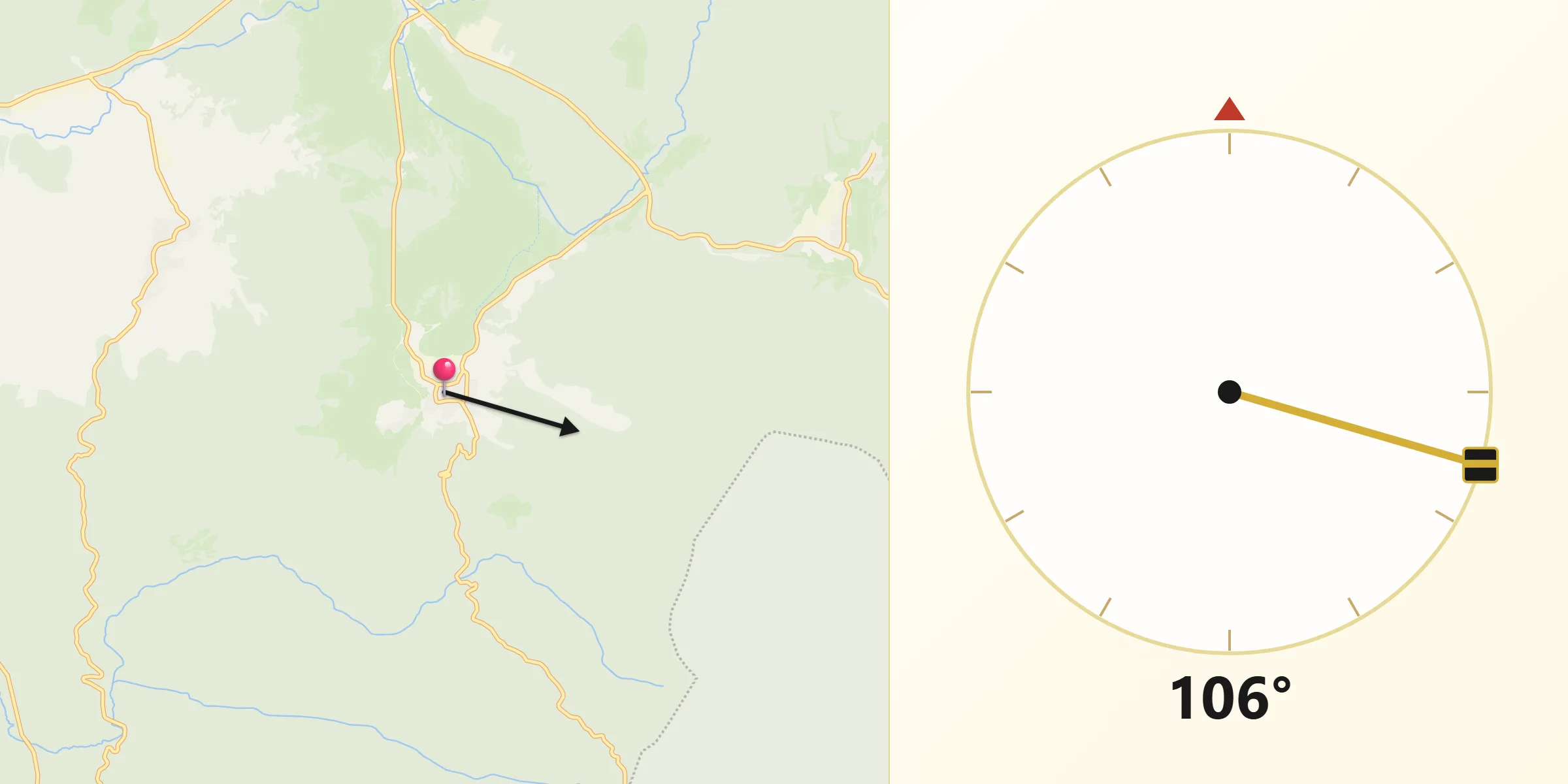 Dirección de la Qibla desde Canicosa de la Sierra