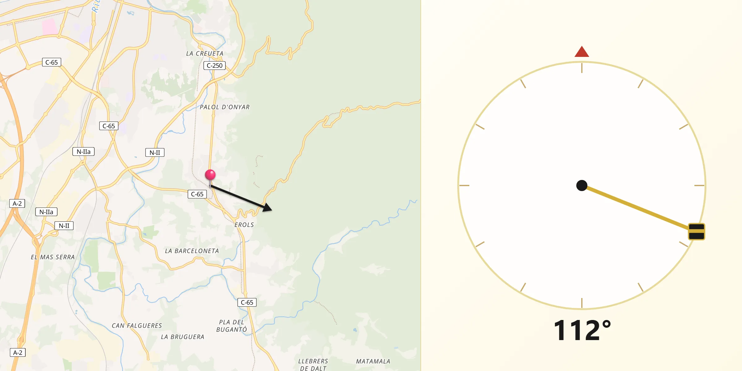Dirección de la Qibla desde Quart