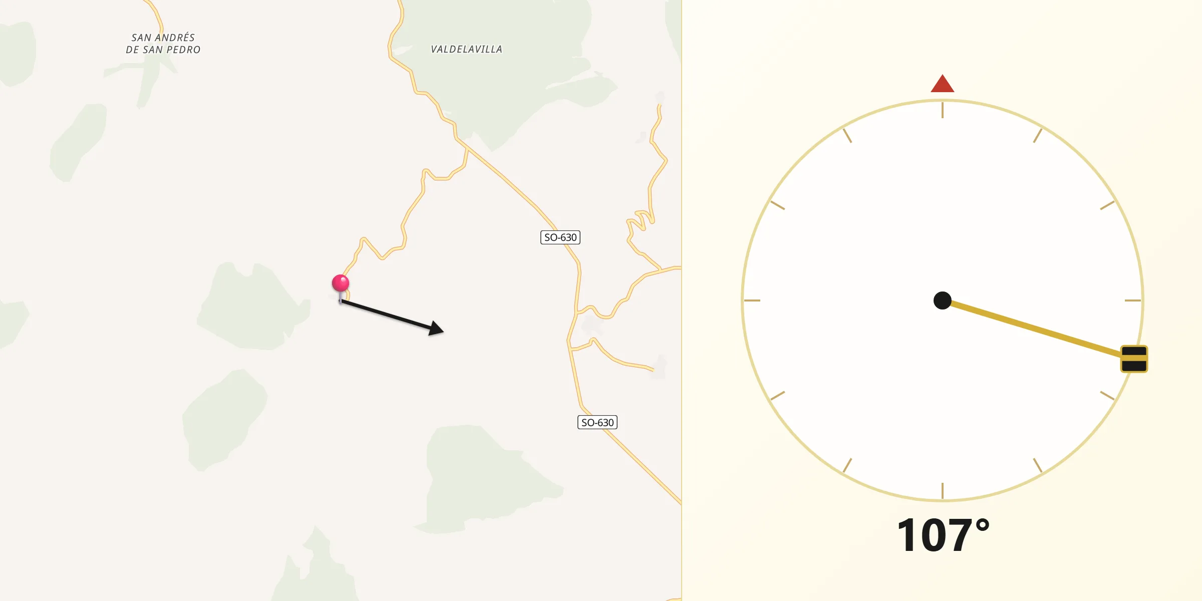 Dirección de la Qibla desde Valtajeros
