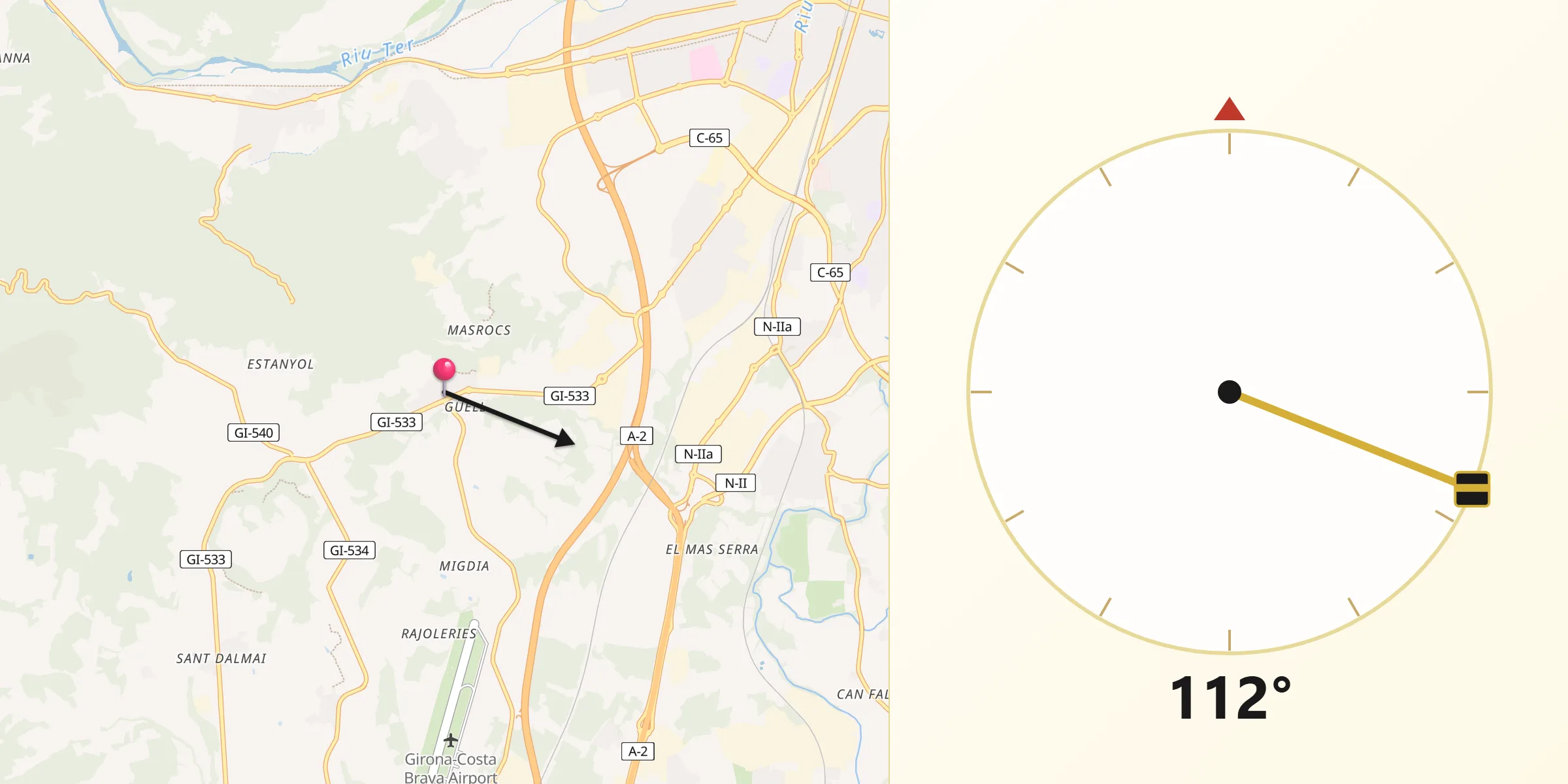 Dirección de la Qibla desde Aiguaviva
