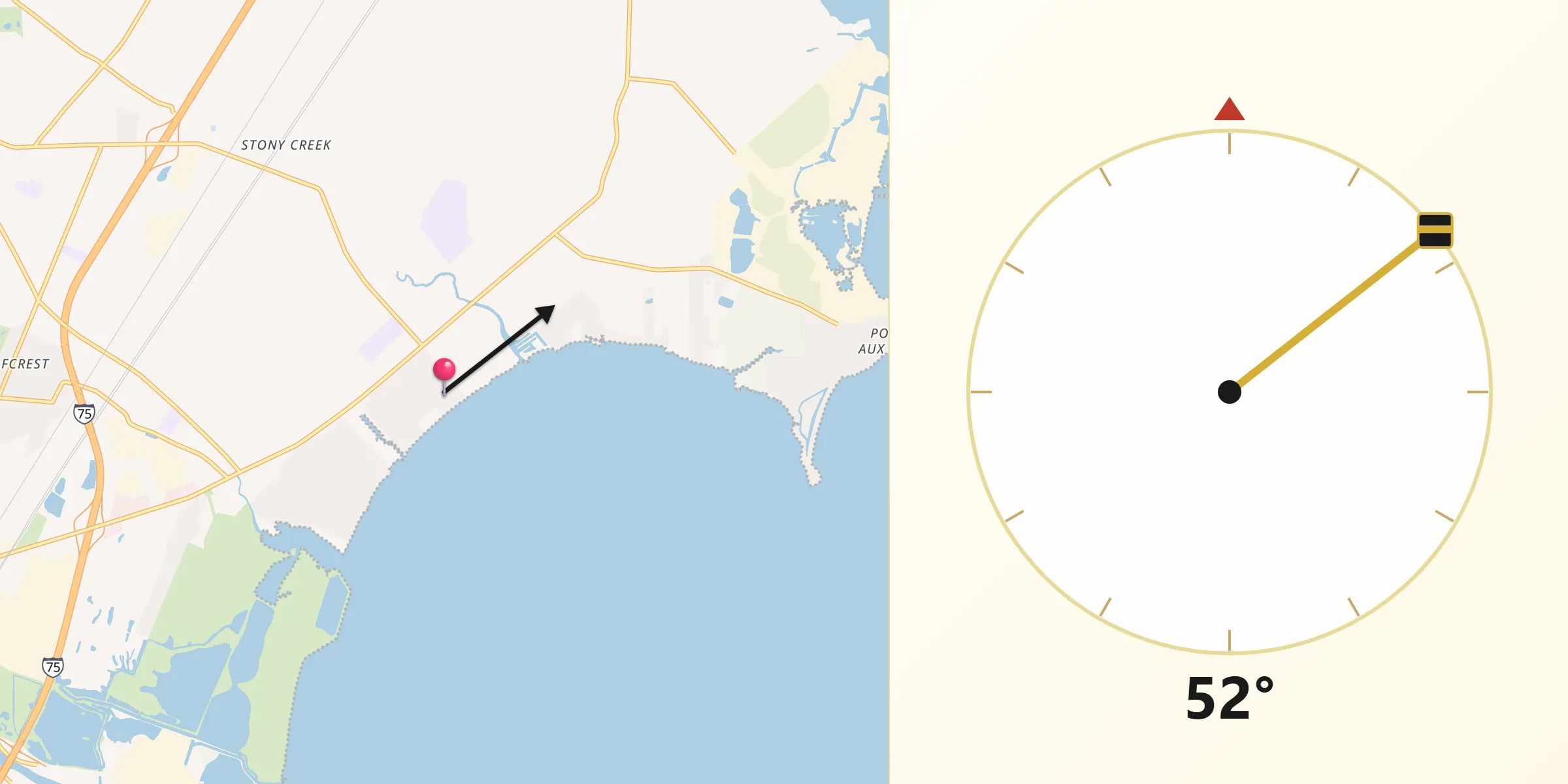 Qibla Direction from Woodland Beach
