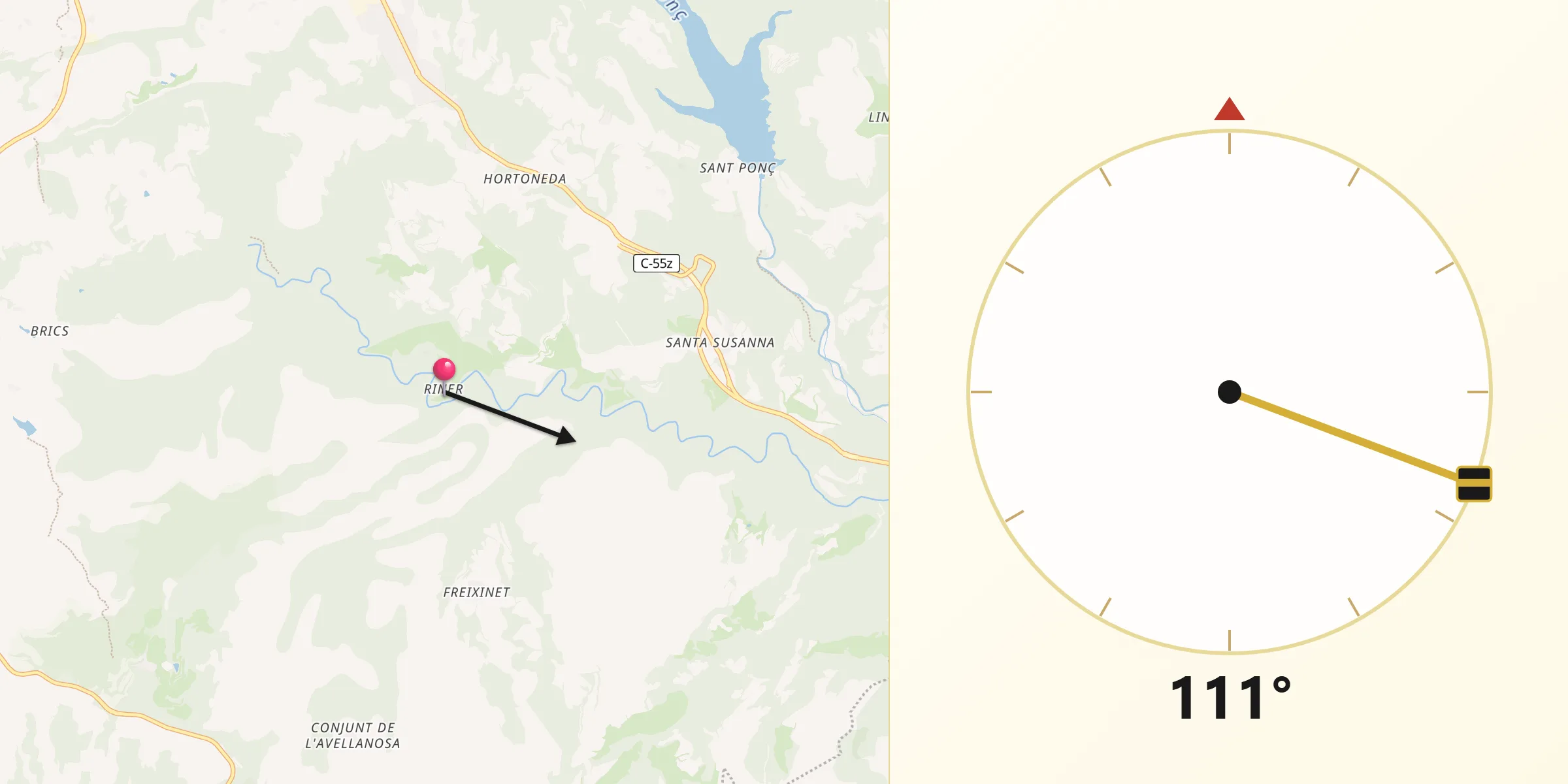 Dirección de la Qibla desde Riner