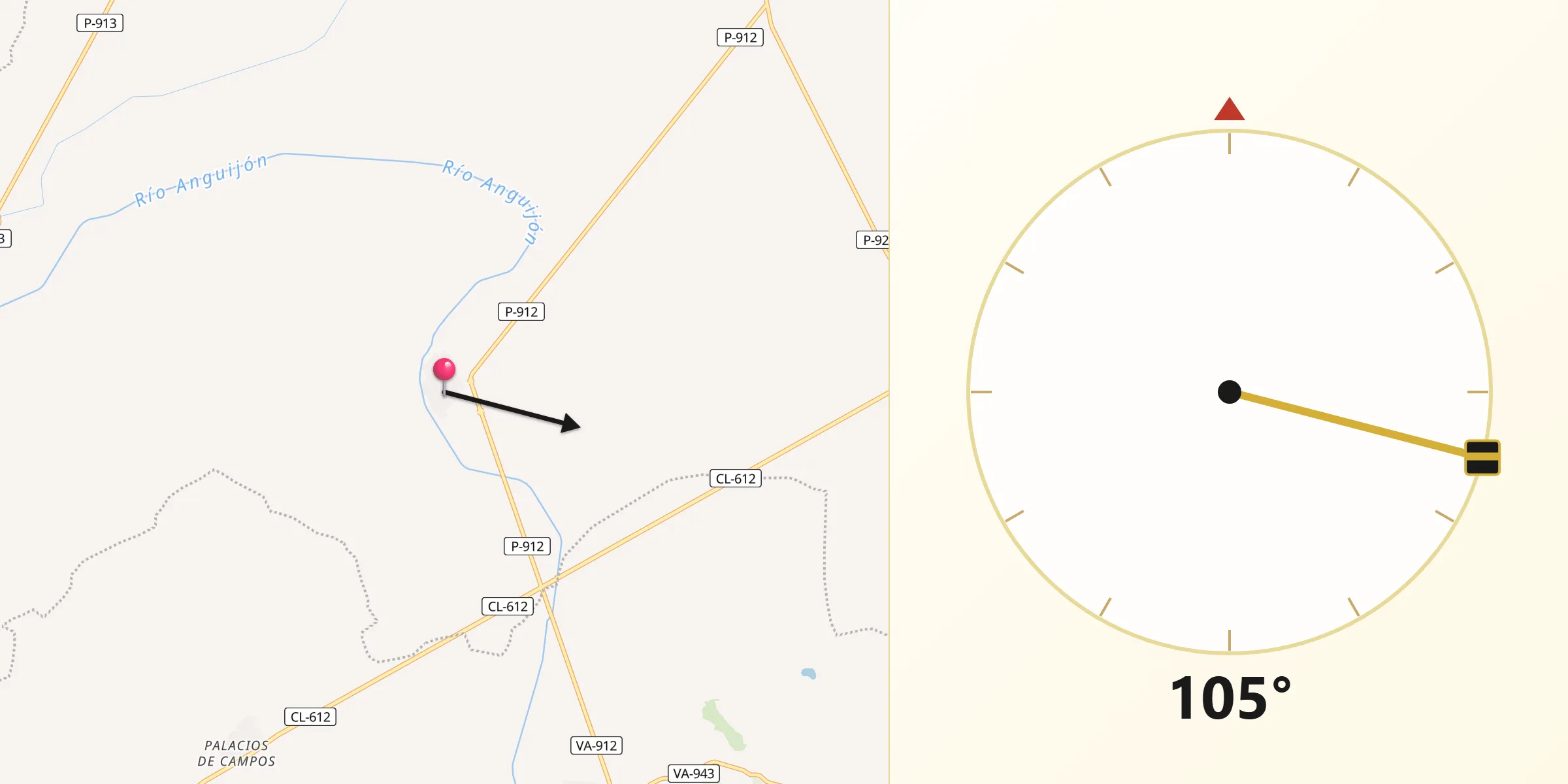 Dirección de la Qibla desde Meneses de Campos