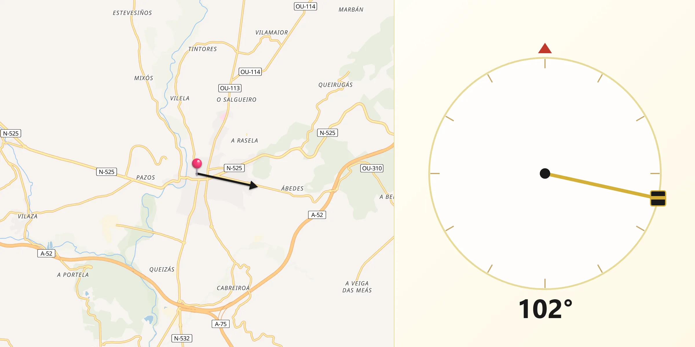 Dirección de la Qibla desde Verín