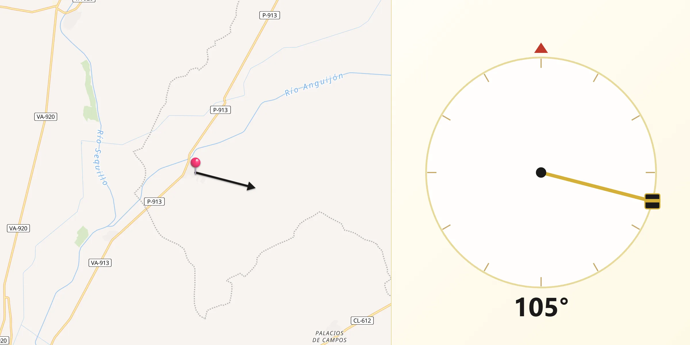 Dirección de la Qibla desde Belmonte de Campos