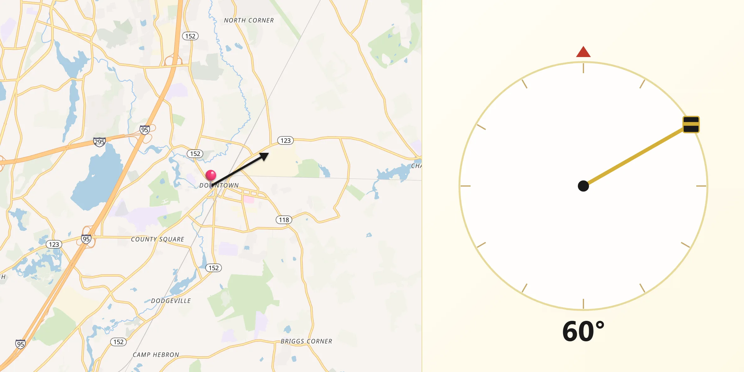 Qibla Direction from Attleboro