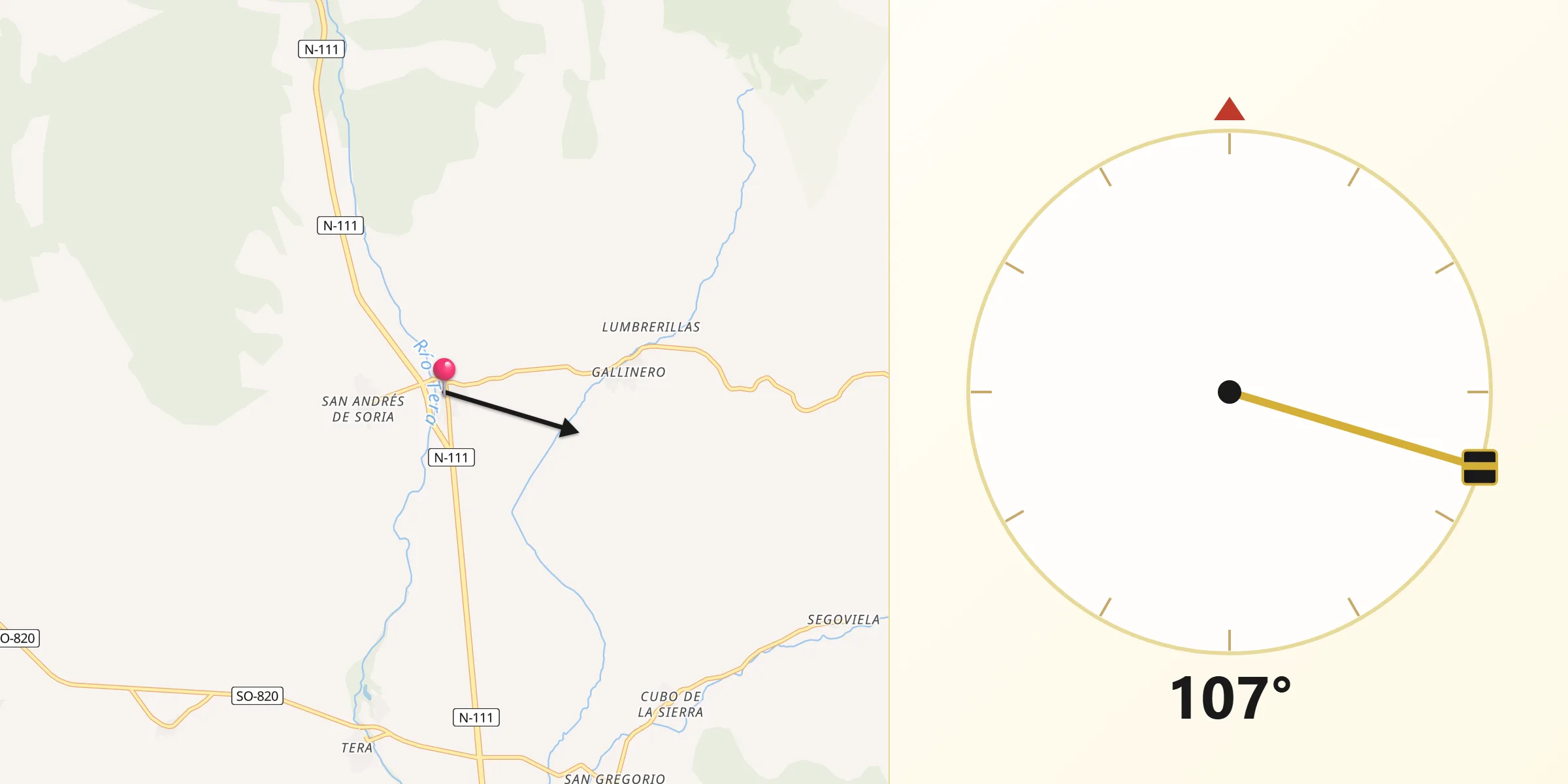 Dirección de la Qibla desde Almarza