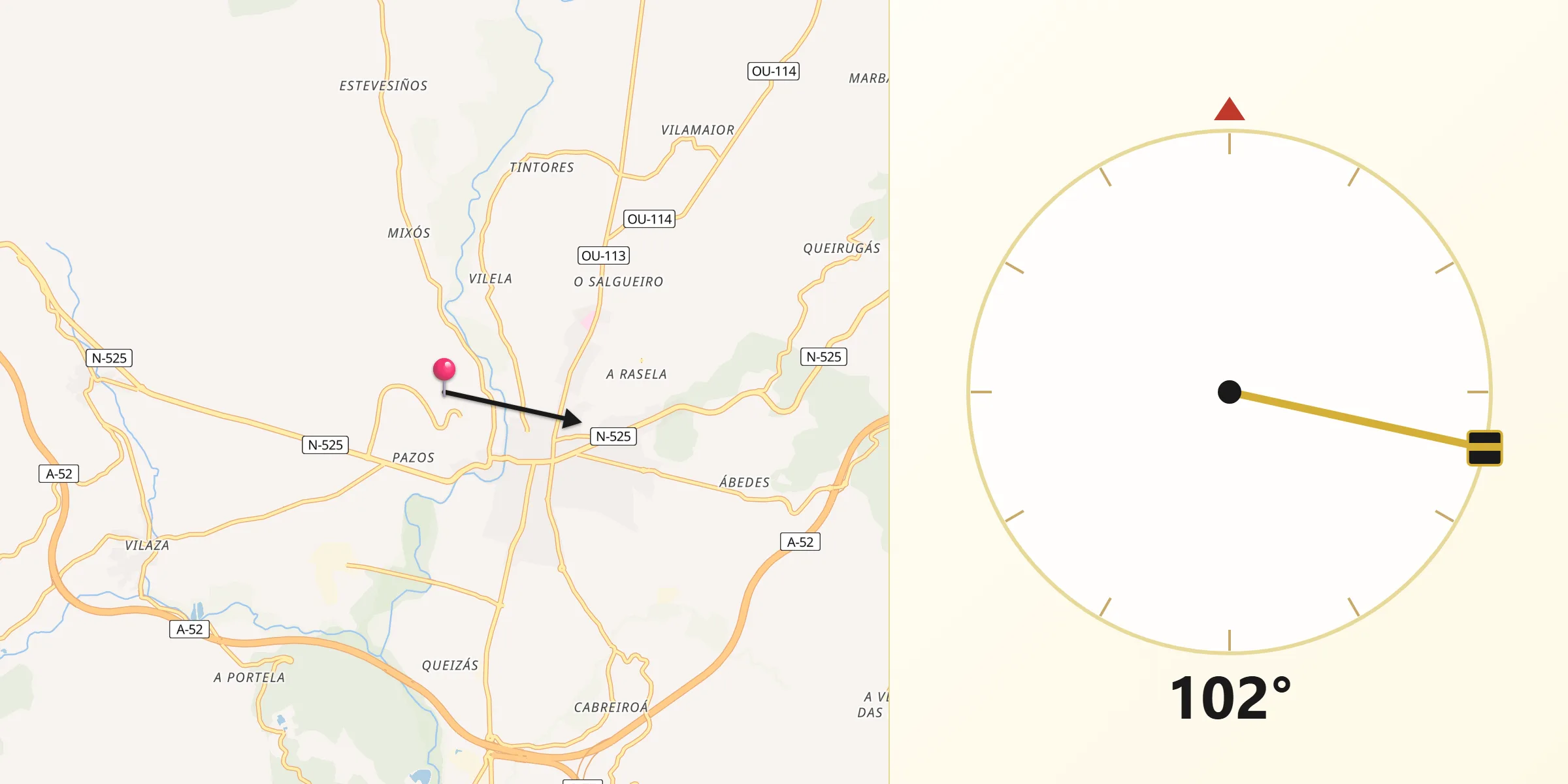 Dirección de la Qibla desde Monterrei