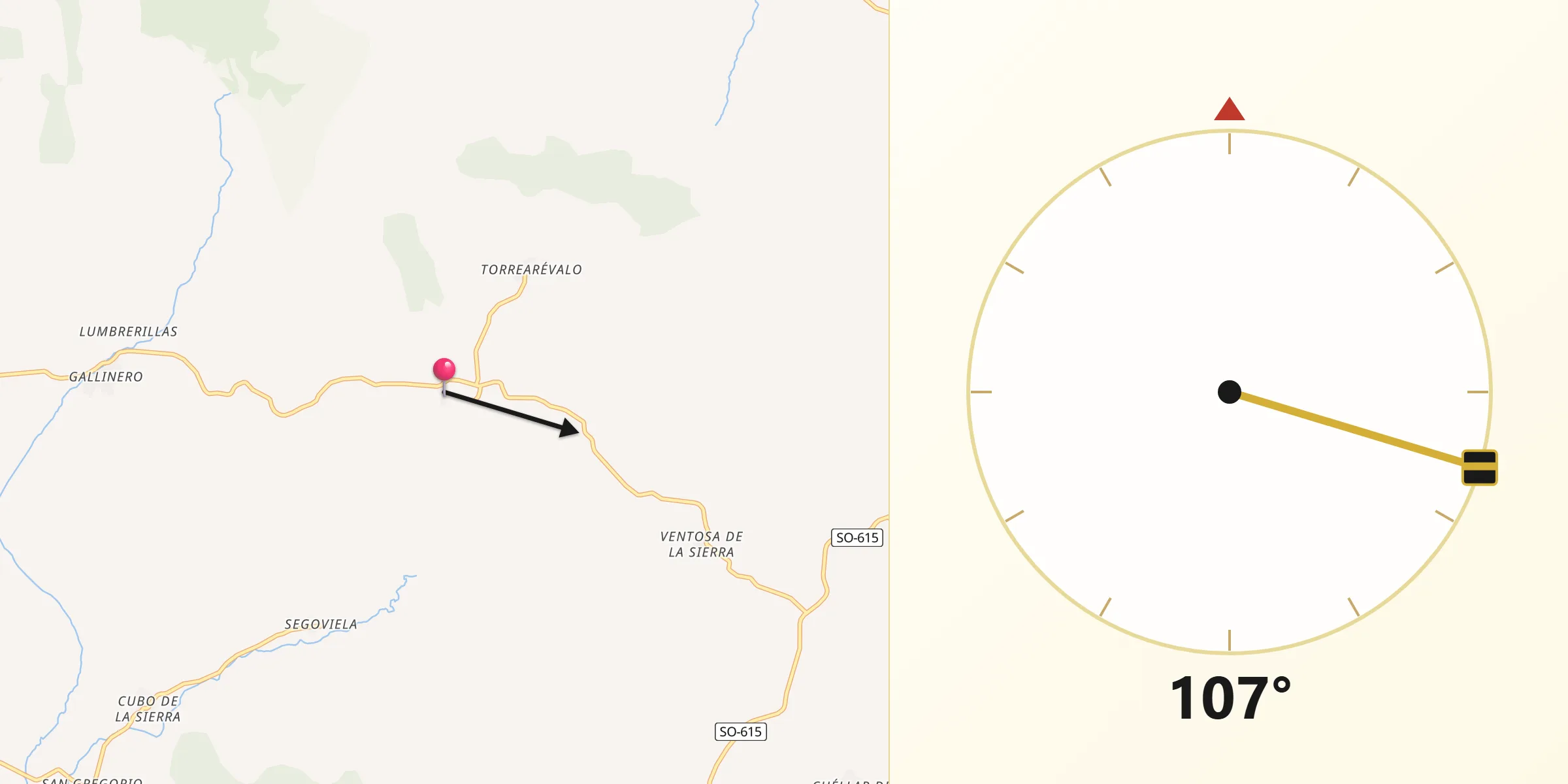 Dirección de la Qibla desde Arévalo de la Sierra