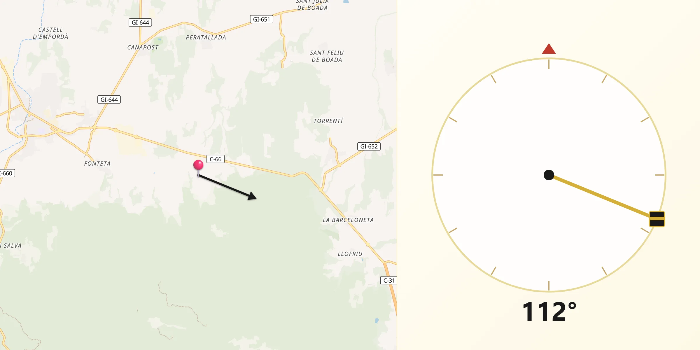 Dirección de la Qibla desde Forallac