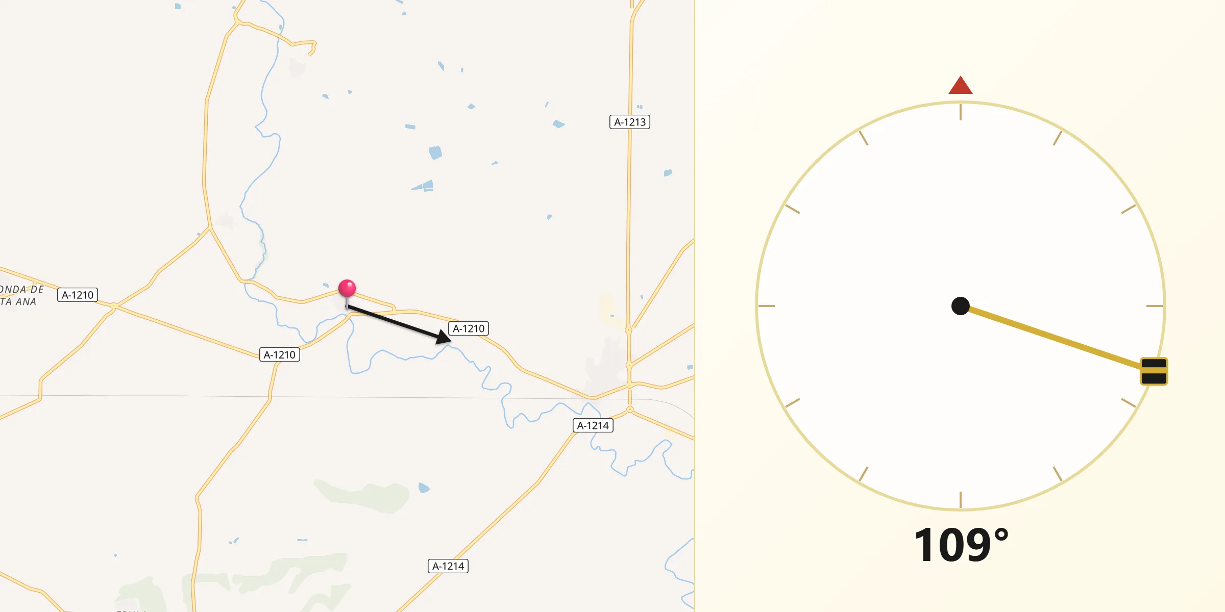 Dirección de la Qibla desde Almuniente
