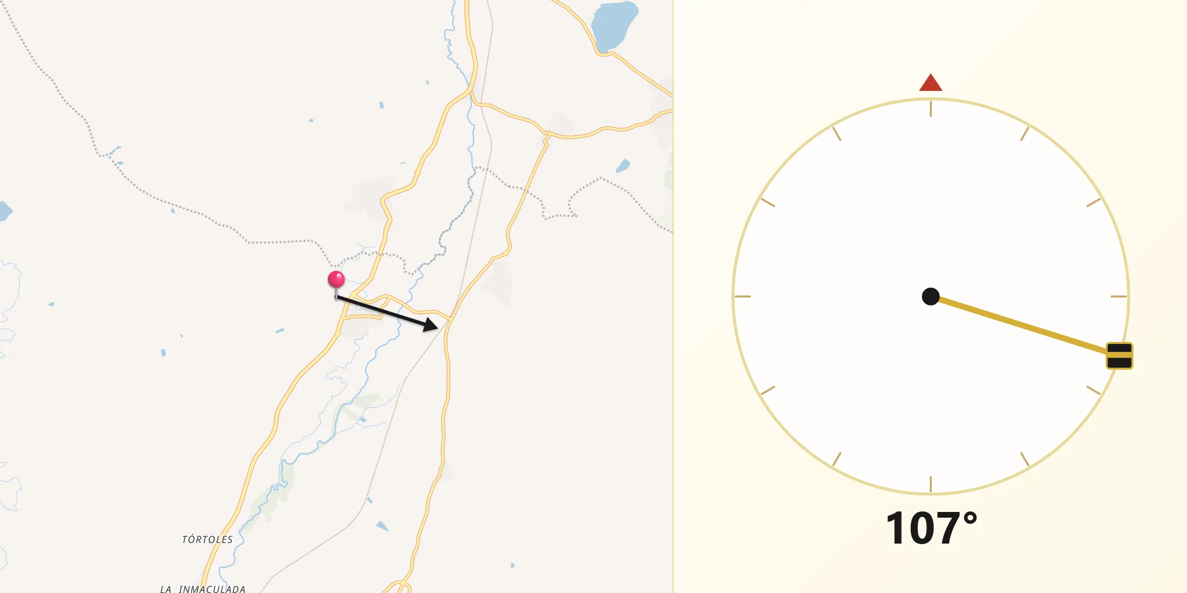 Dirección de la Qibla desde Novallas
