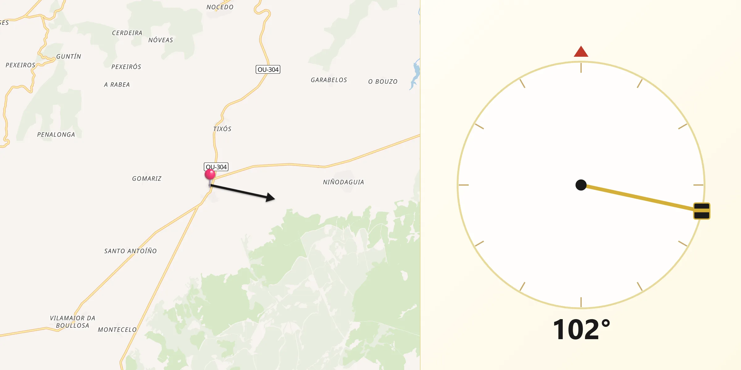 Dirección de la Qibla desde Baltar
