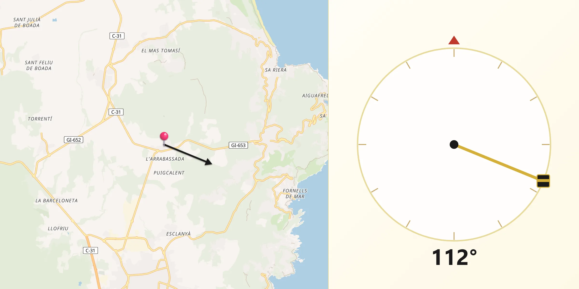 Dirección de la Qibla desde Regencós