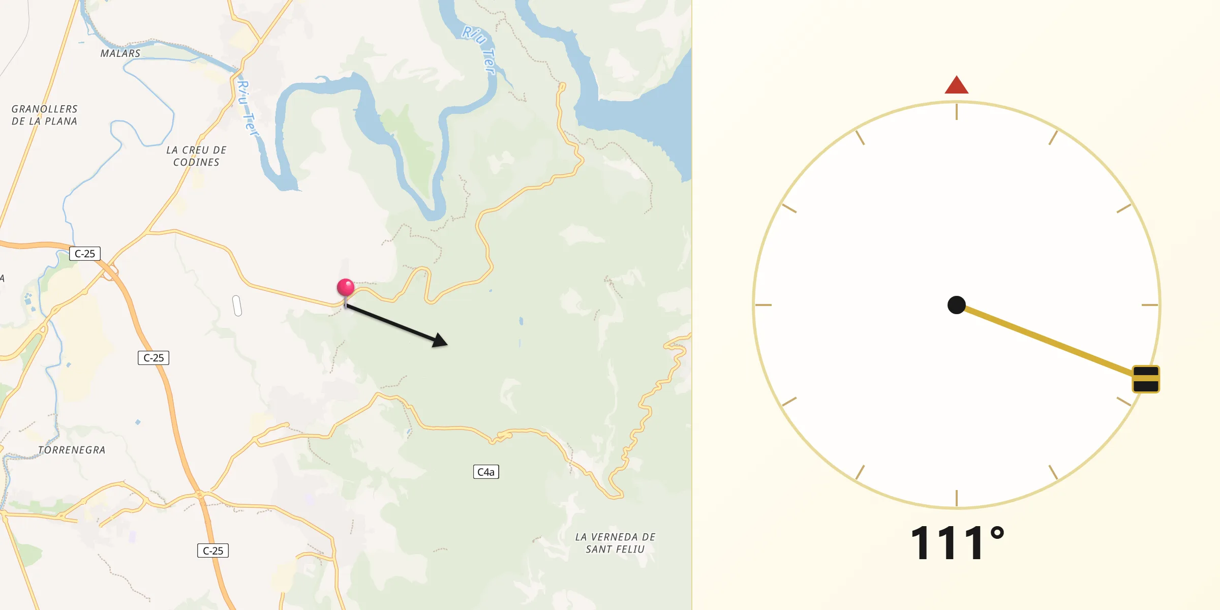 Dirección de la Qibla desde Tavèrnoles