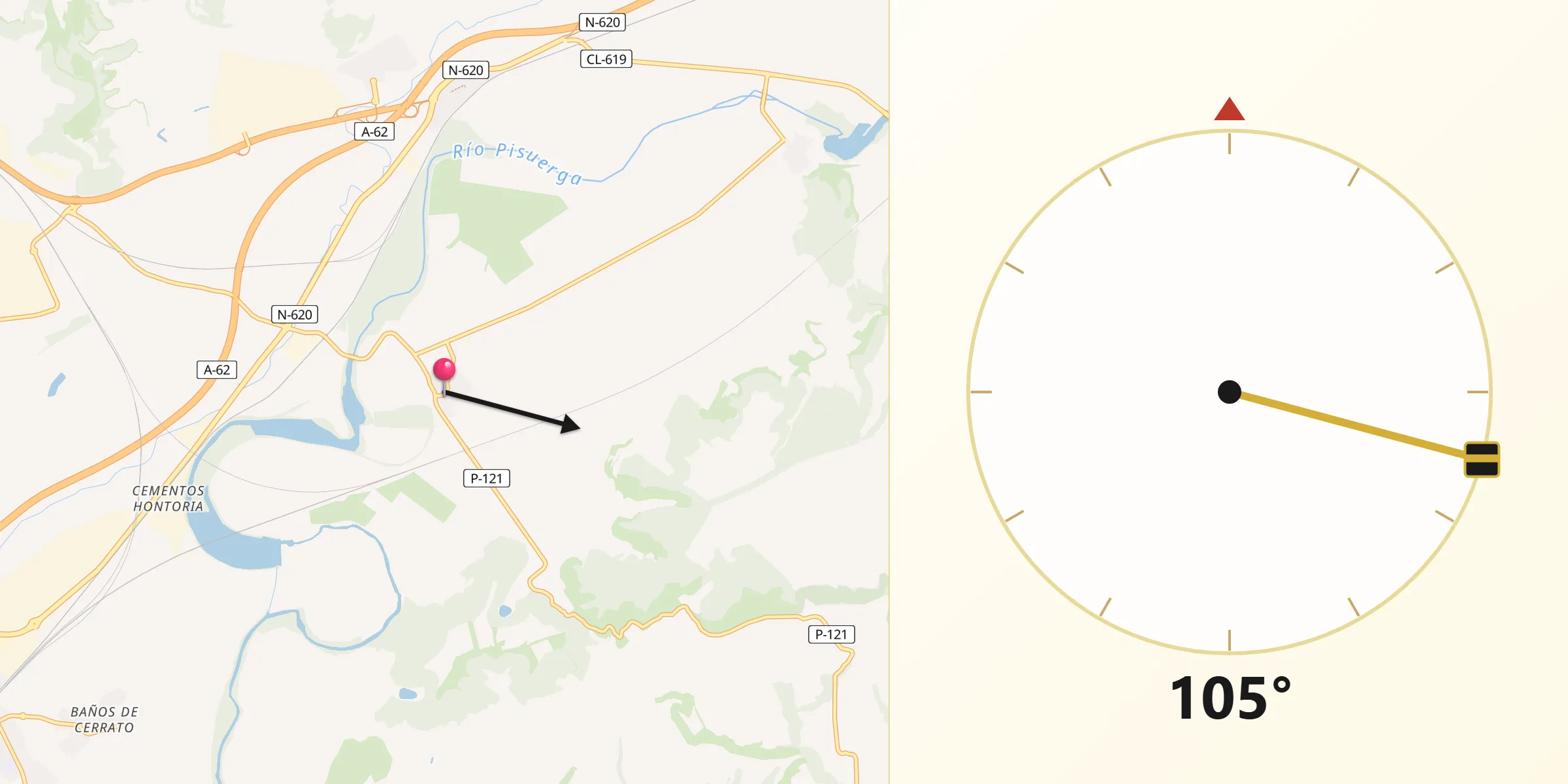 Dirección de la Qibla desde Soto de Cerrato
