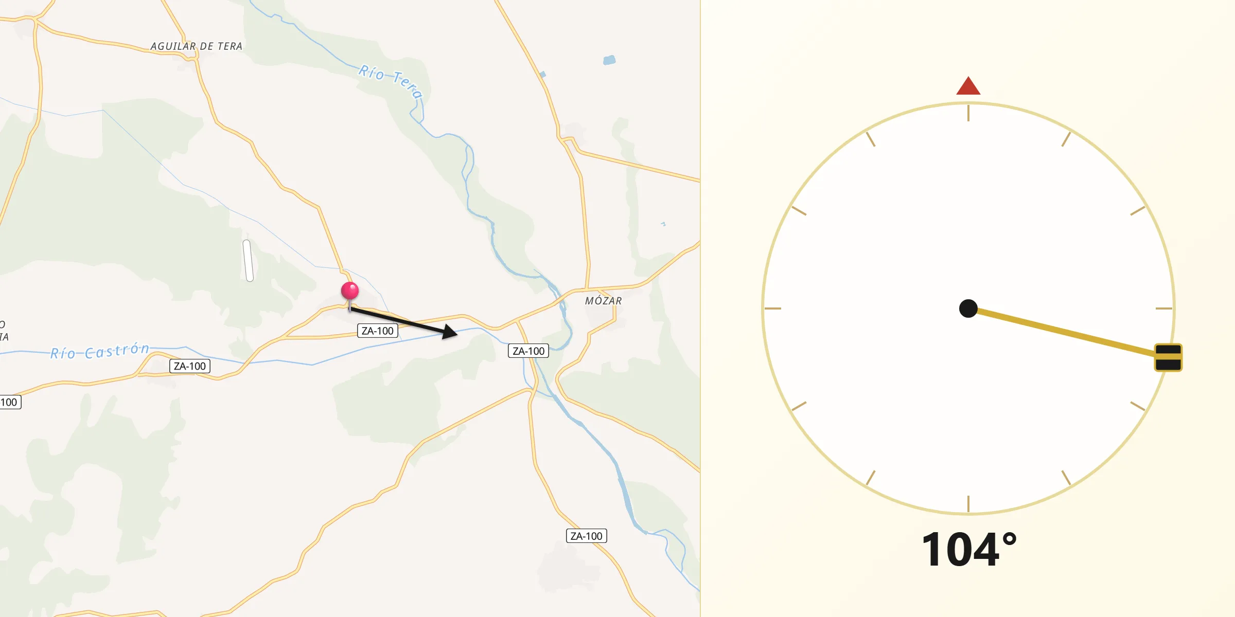 Dirección de la Qibla desde Navianos de Valverde