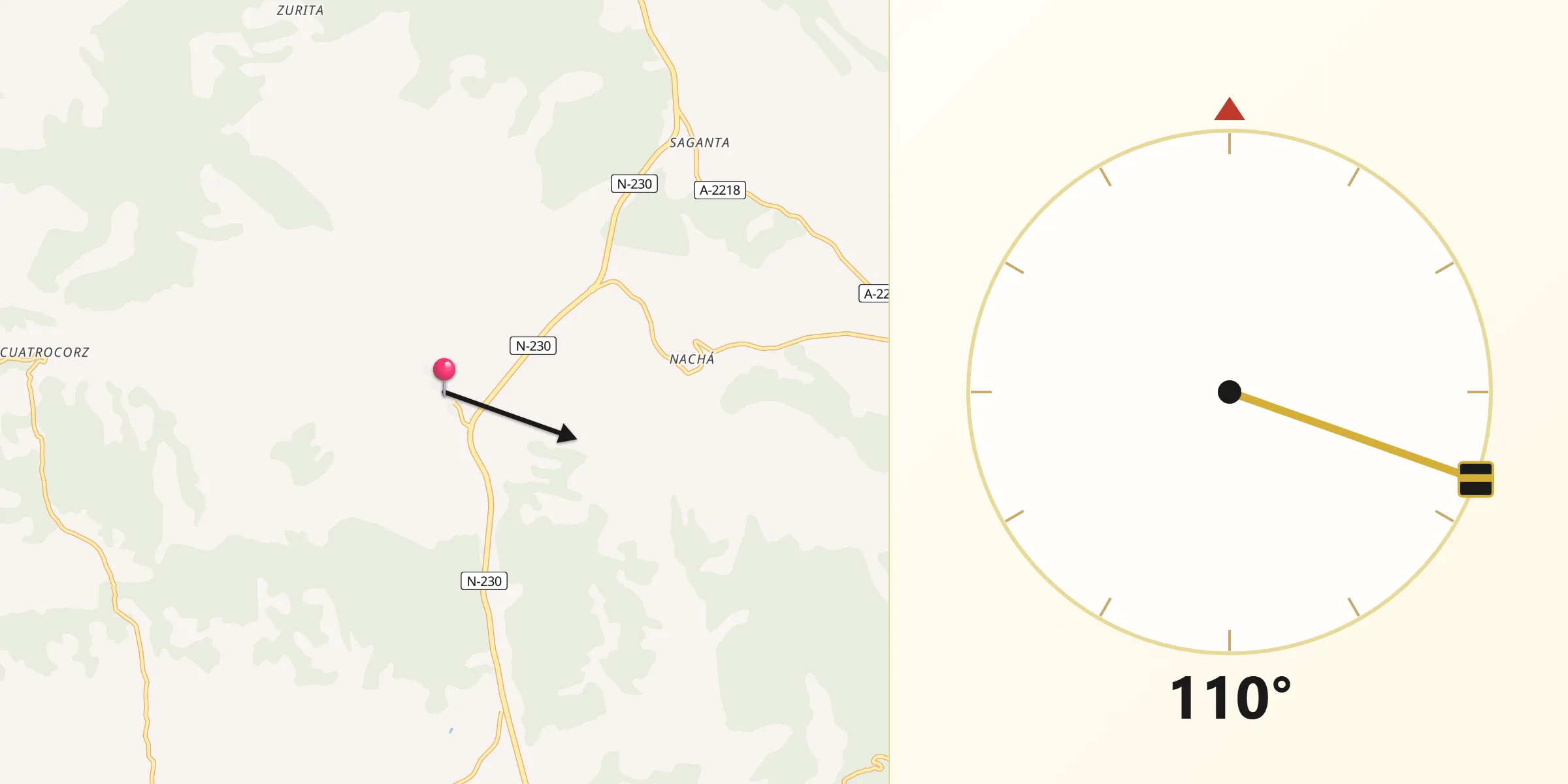 Dirección de la Qibla desde Baells