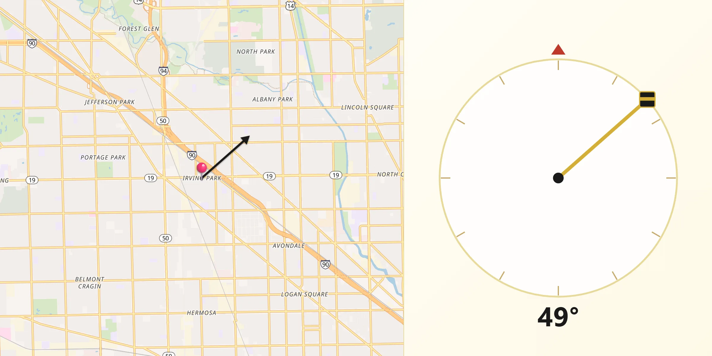 Qibla Direction from Irving Park