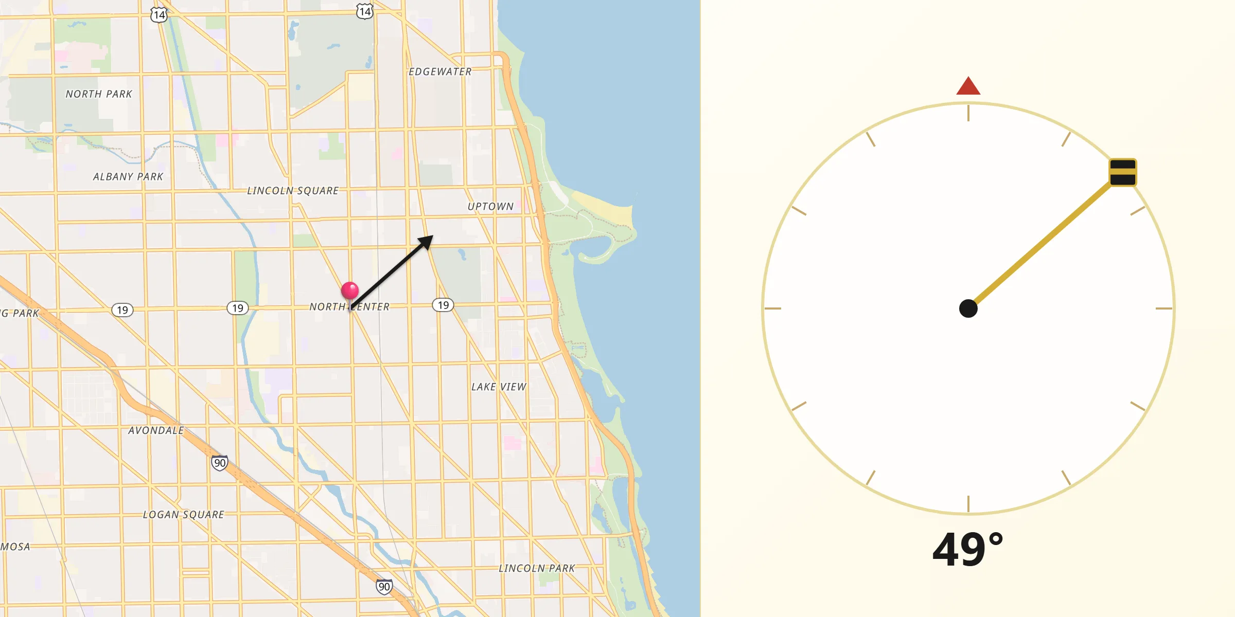 Qibla Direction from North Center