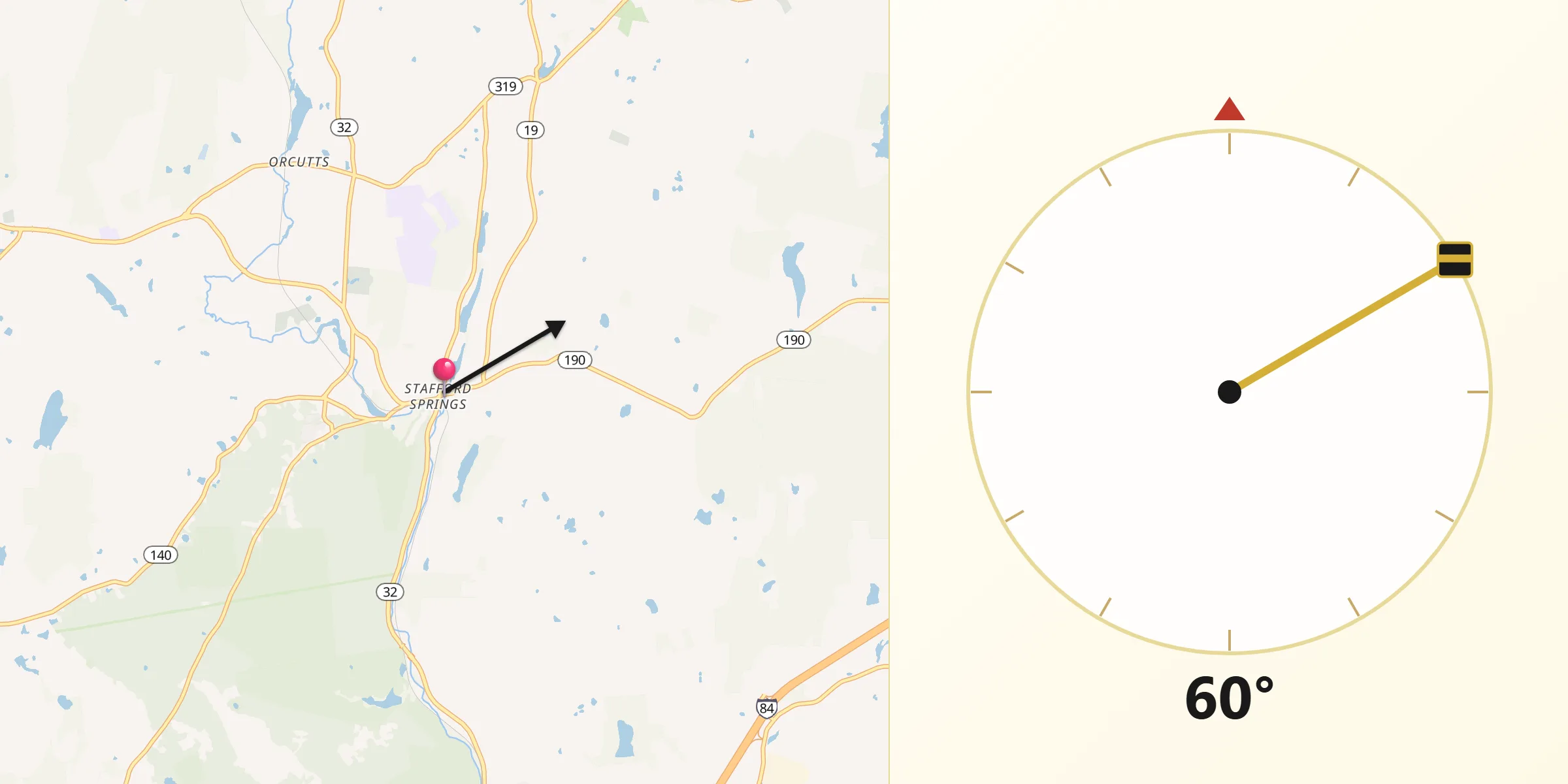 Qibla Direction from Stafford Springs