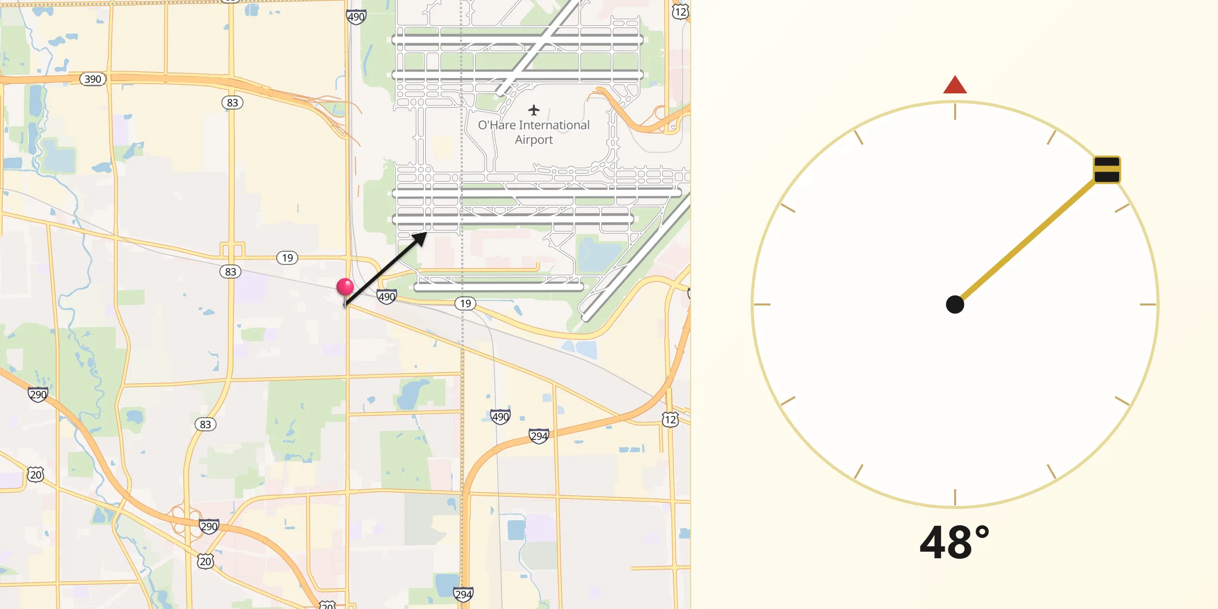 Qibla Direction from Bensenville