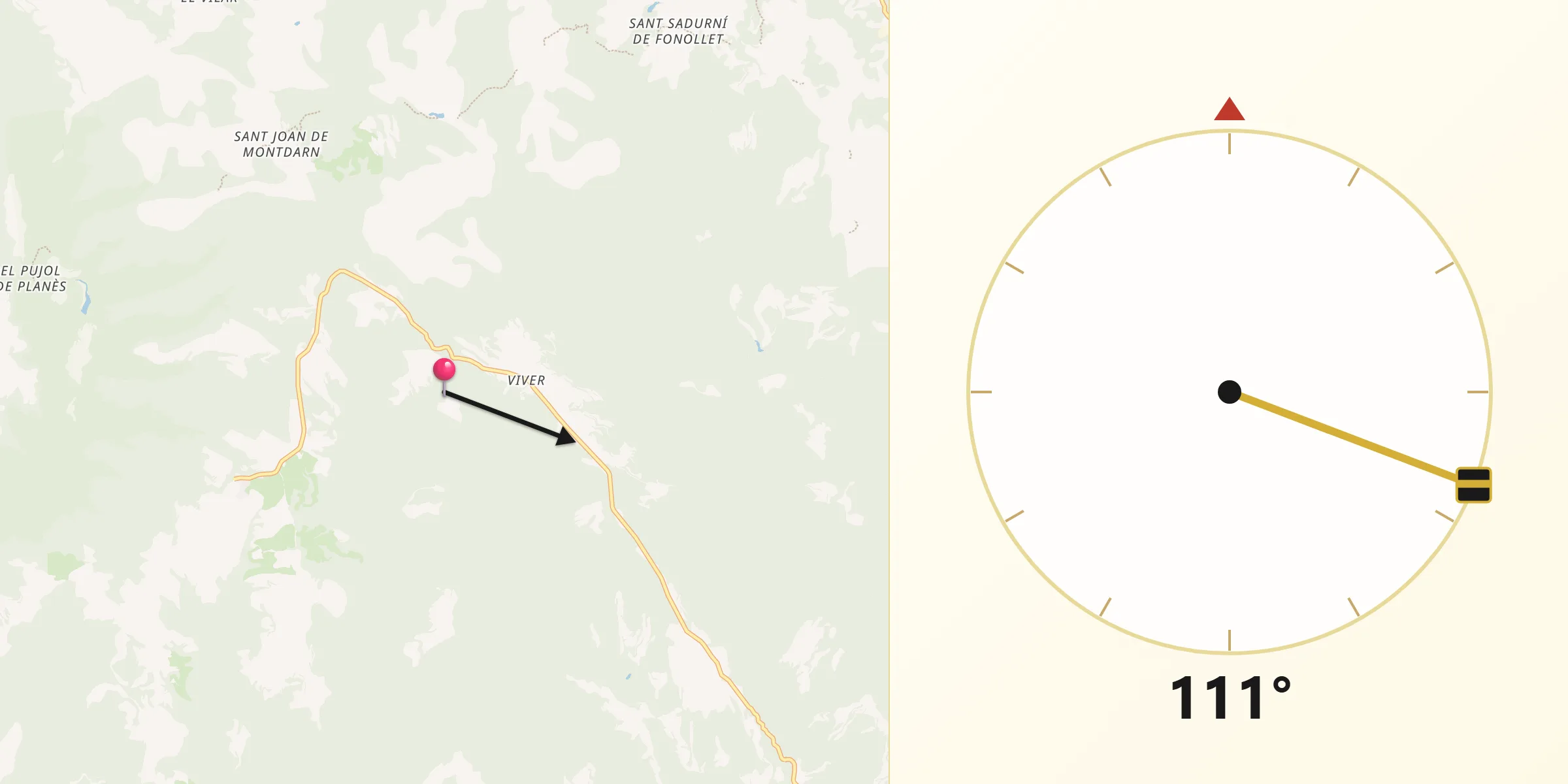 Dirección de la Qibla desde Viver i Serrateix