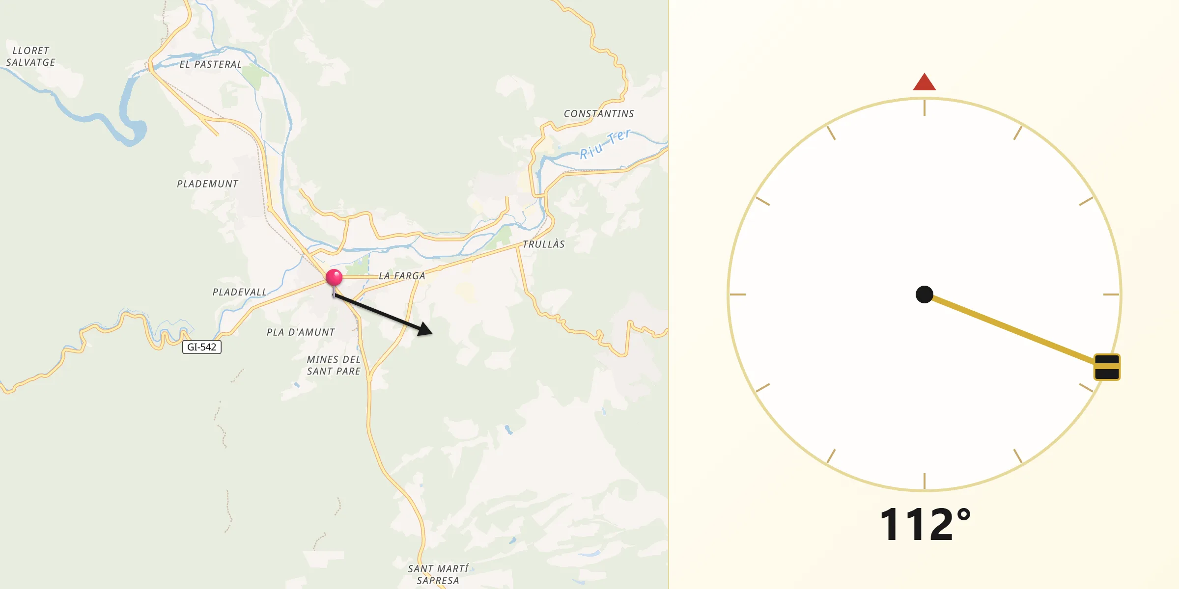 Dirección de la Qibla desde Anglès